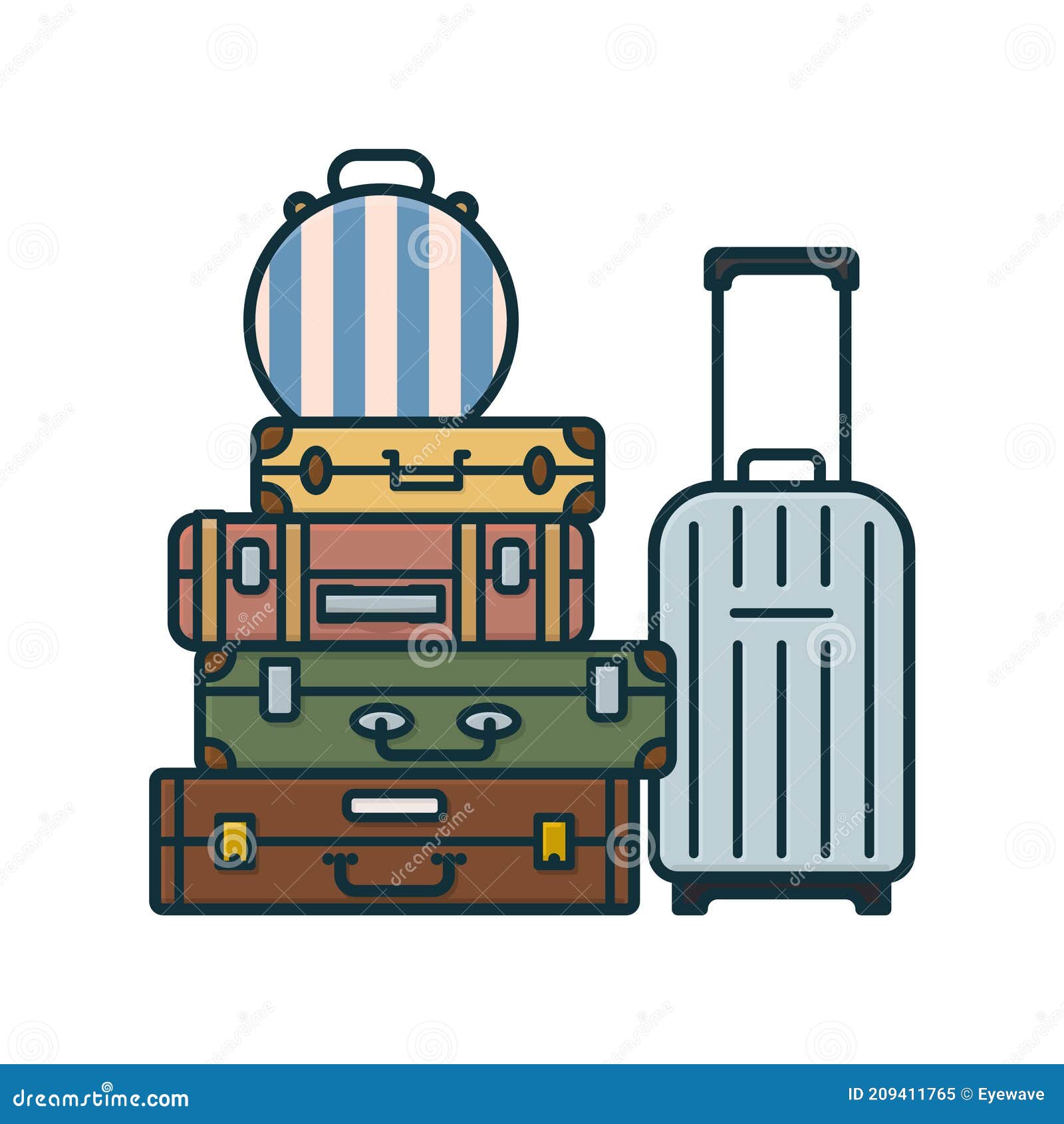 Stack of Suitcases and a Rolling Luggage Case Isolated Vector ...