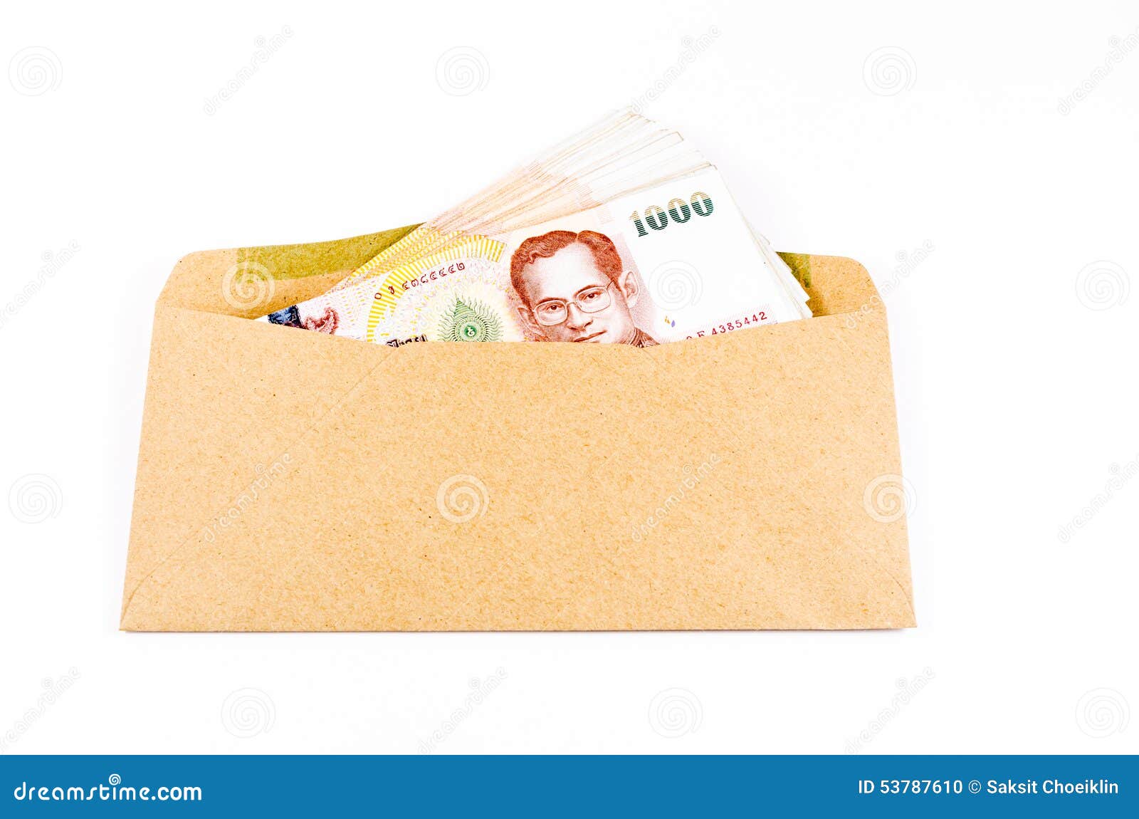 stack of thai banknote on brown develope