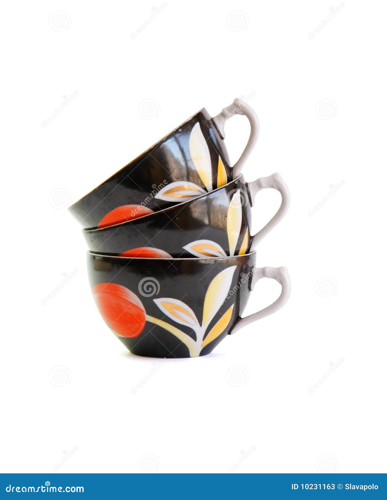 Stack of Three Black Tea Cups Isolated Stock Image Image of crockery
