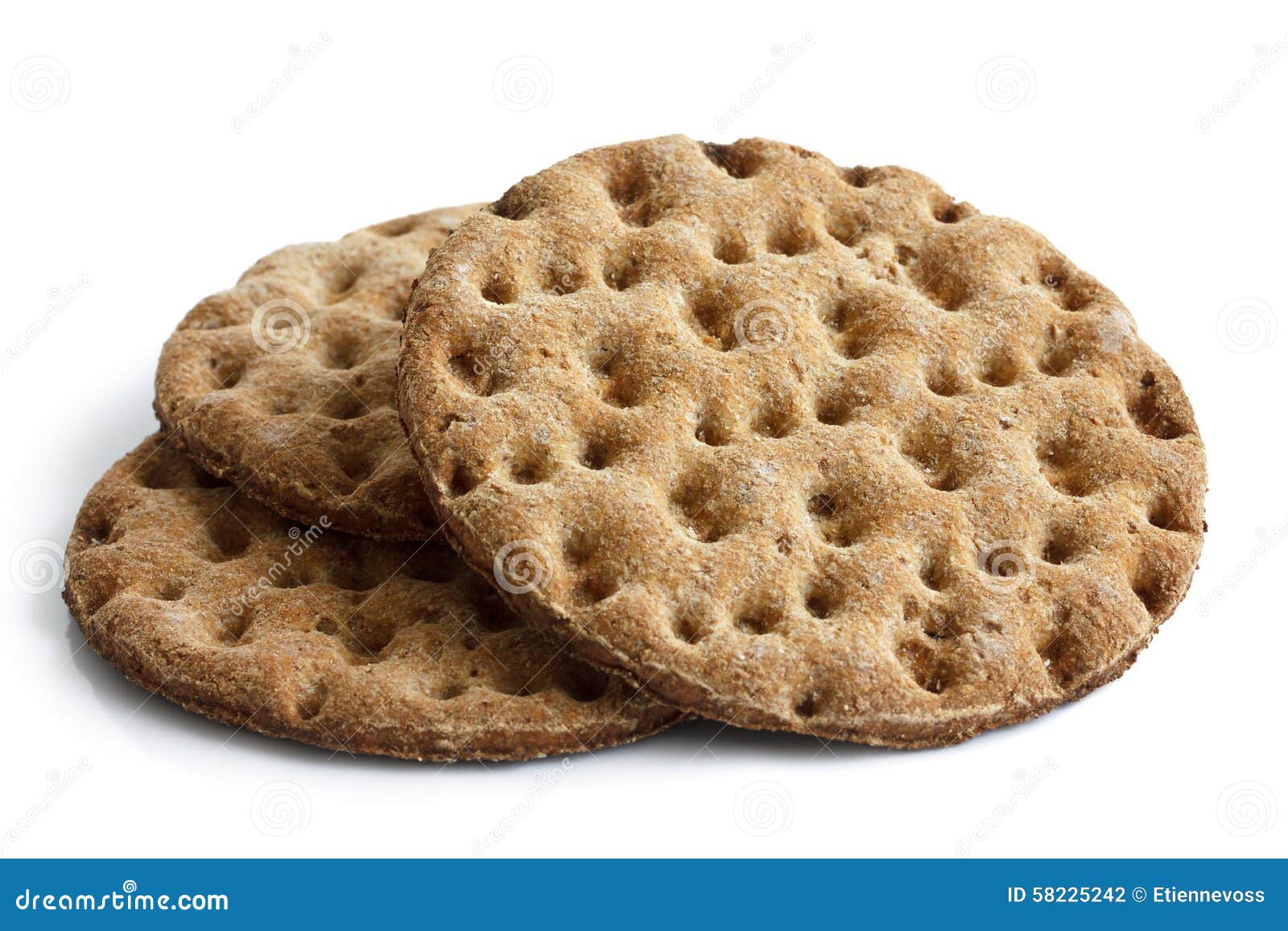 Stack of Three Round Rye Crispbreads Isolated on White. Stock Photo