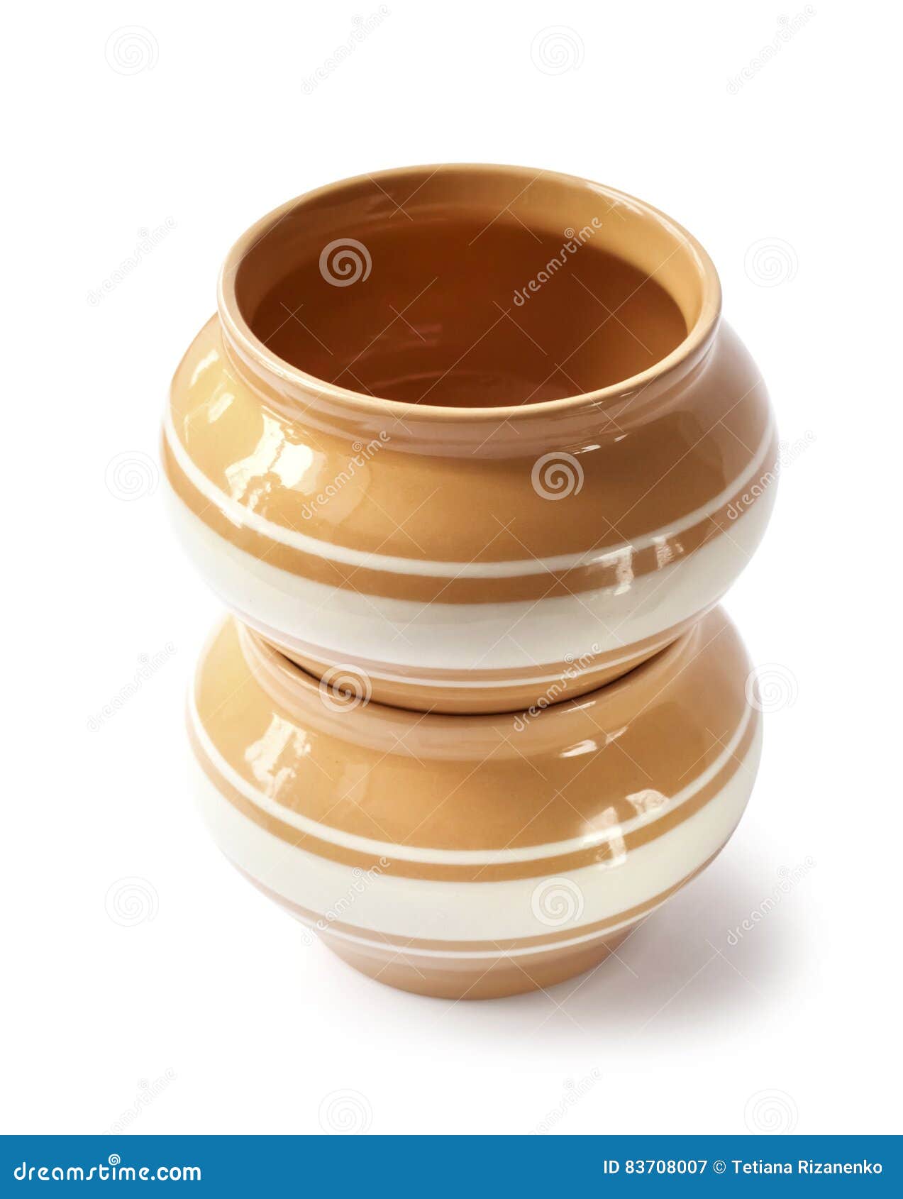Stack of Two Glazed Ceramic Pots for Cooking Stock Image Image of