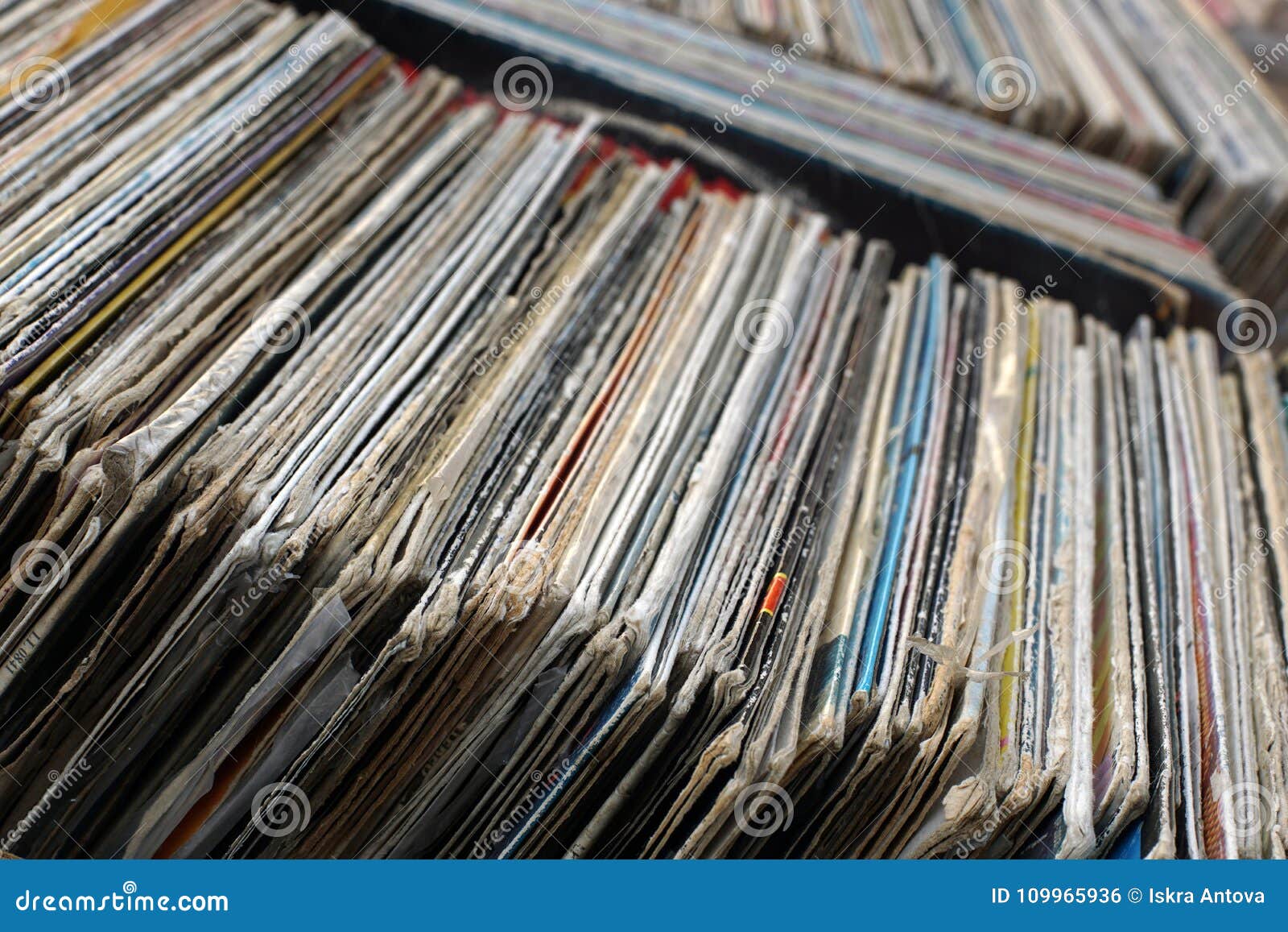 Stack of Used Vinyl Records in Covers Put on Sale - Image of collection, 109965936