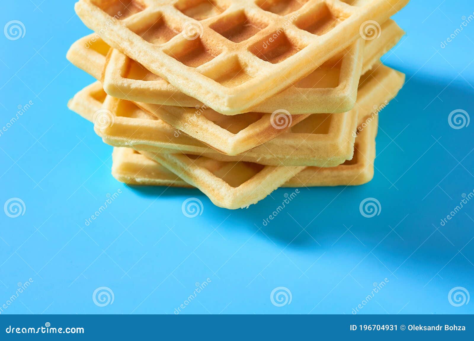 Stack of Vanilla Belgian Waffles on Blue Stock Image Image of yummy