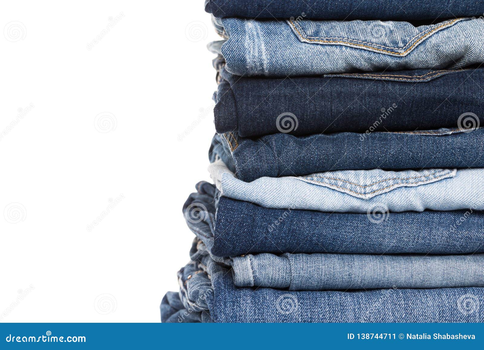 Stack of Various Shades of Blue Jeans Stock Image - Image of cloth ...