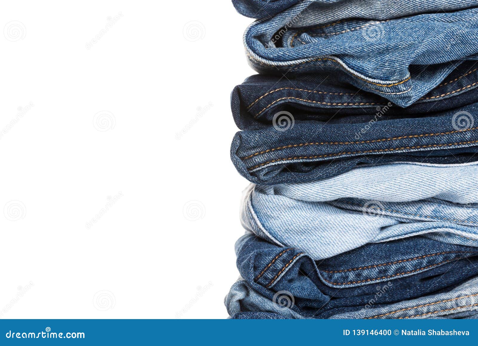 Stack of Various Shades of Blue Jeans Stock Photo - Image of pile ...