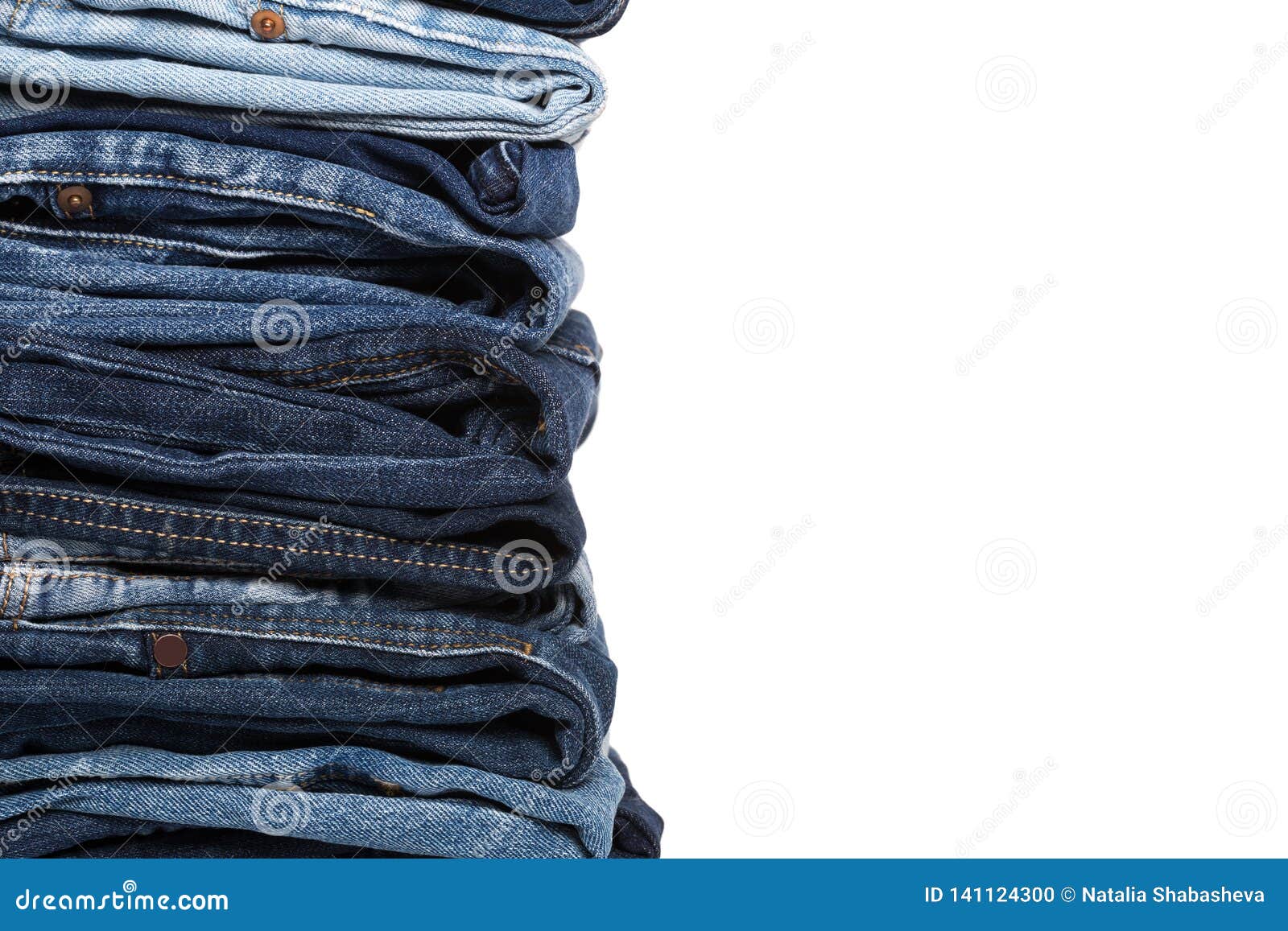 Stack of Various Shades of Blue Jeans Stock Photo - Image of material ...