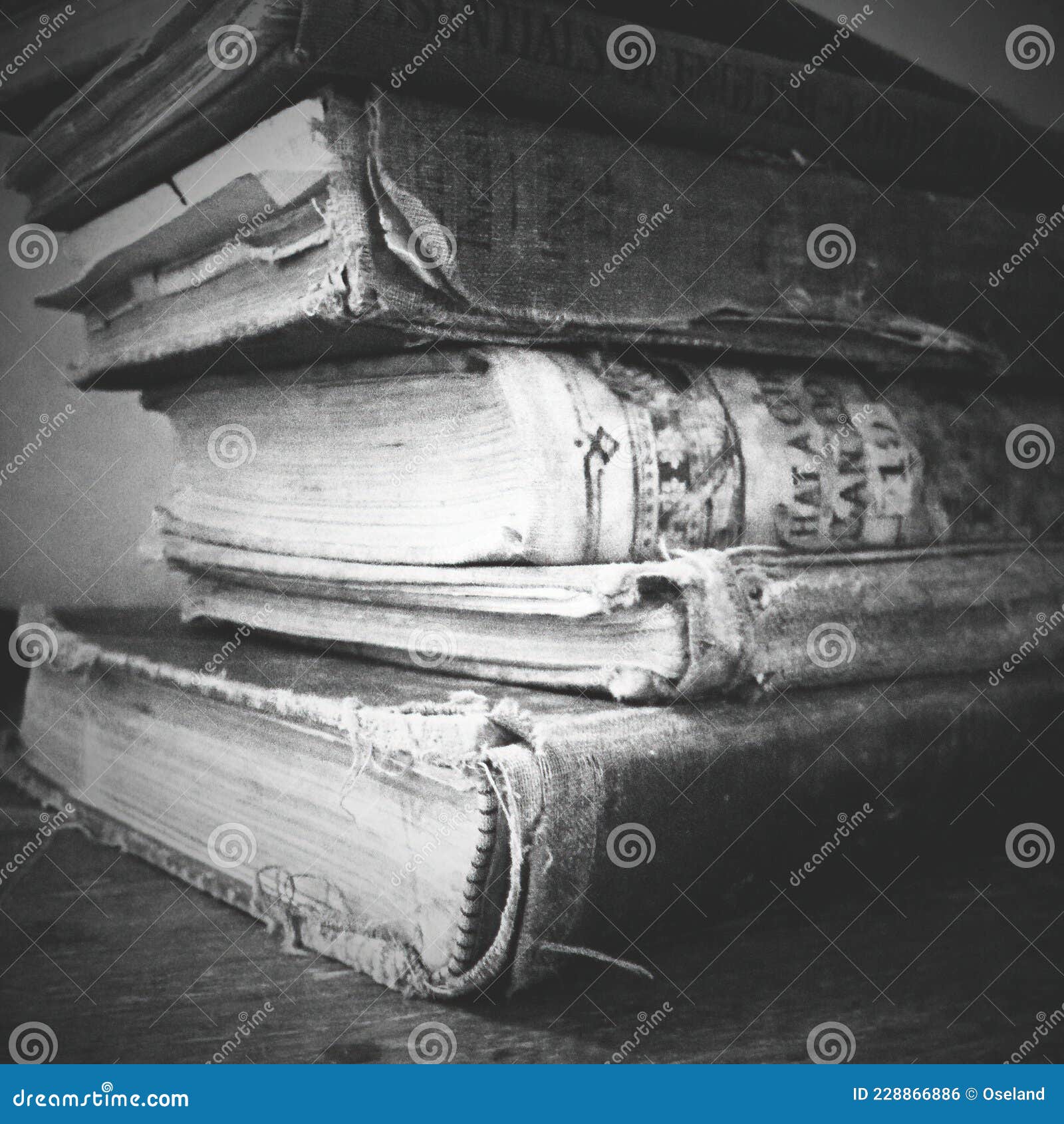 Stack of Worn Antique Books. Black and White. Editorial Photo Image