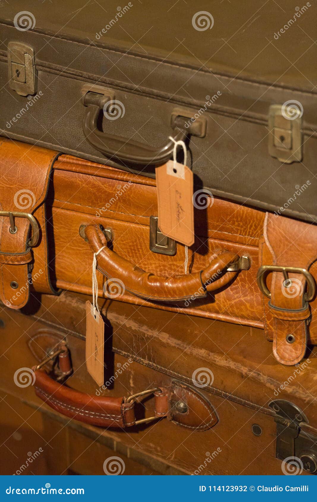 Stack of Vintage Leather Suitcases Stock Photo Image of pack, case 114123932
