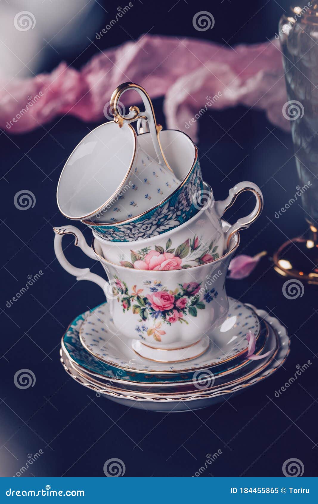 Stack of vintage tea cups stock image. Image of object 184455865