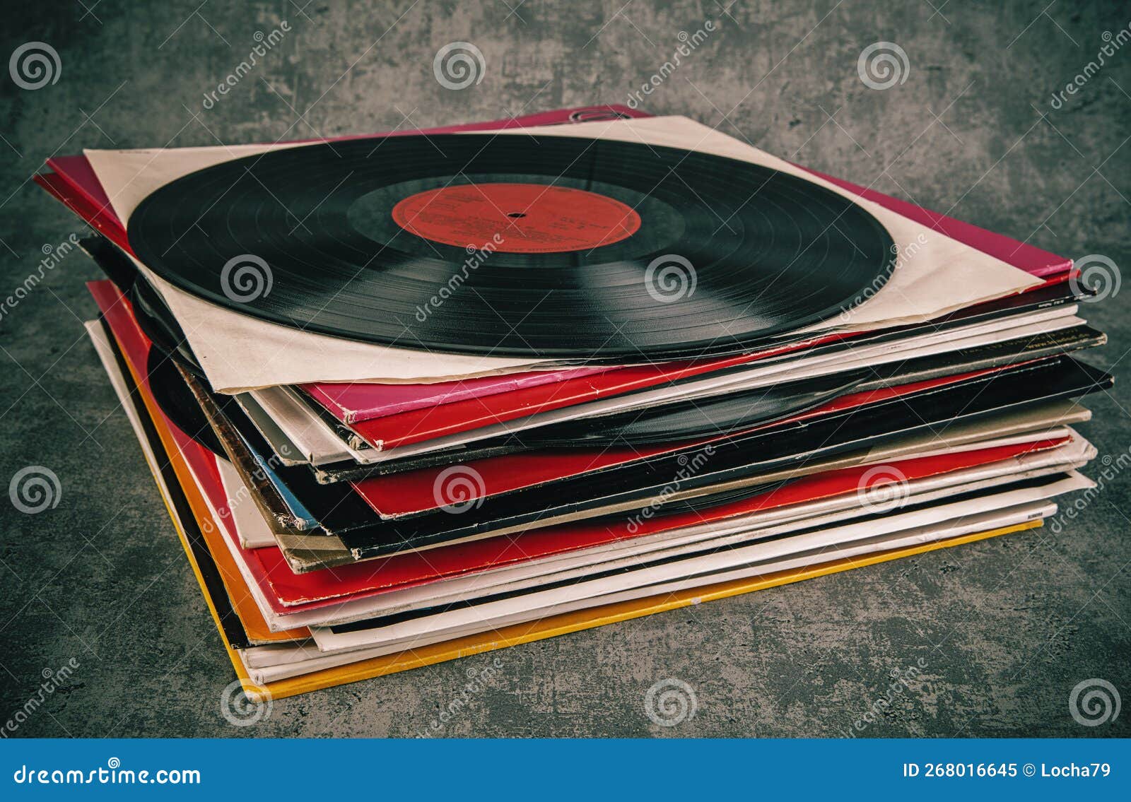Stack of Vinyl Records in Retro Style Stock Image Image of glass