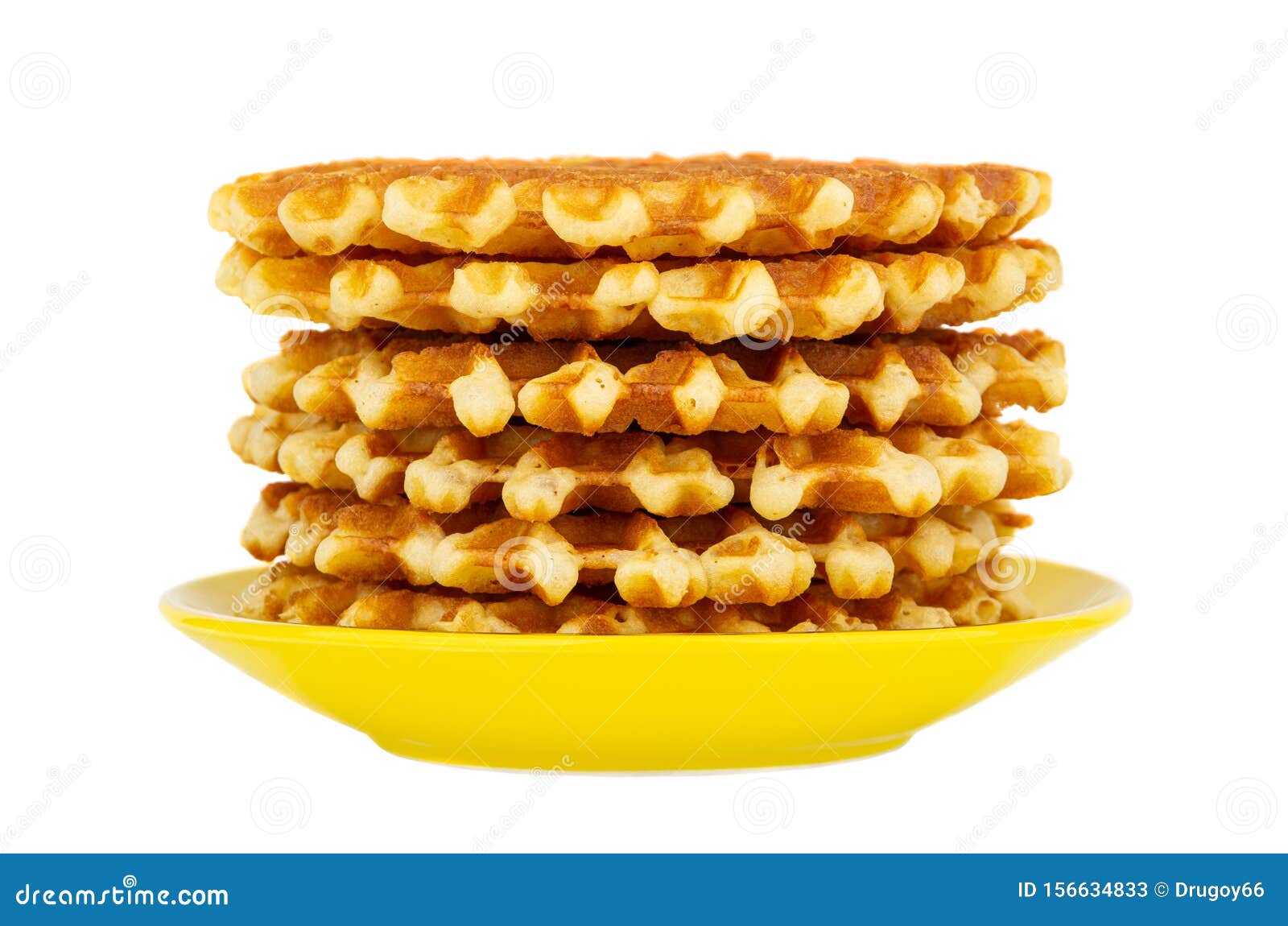 Stack of Wafer in Saucer Isolated on White Background. Side View Stock