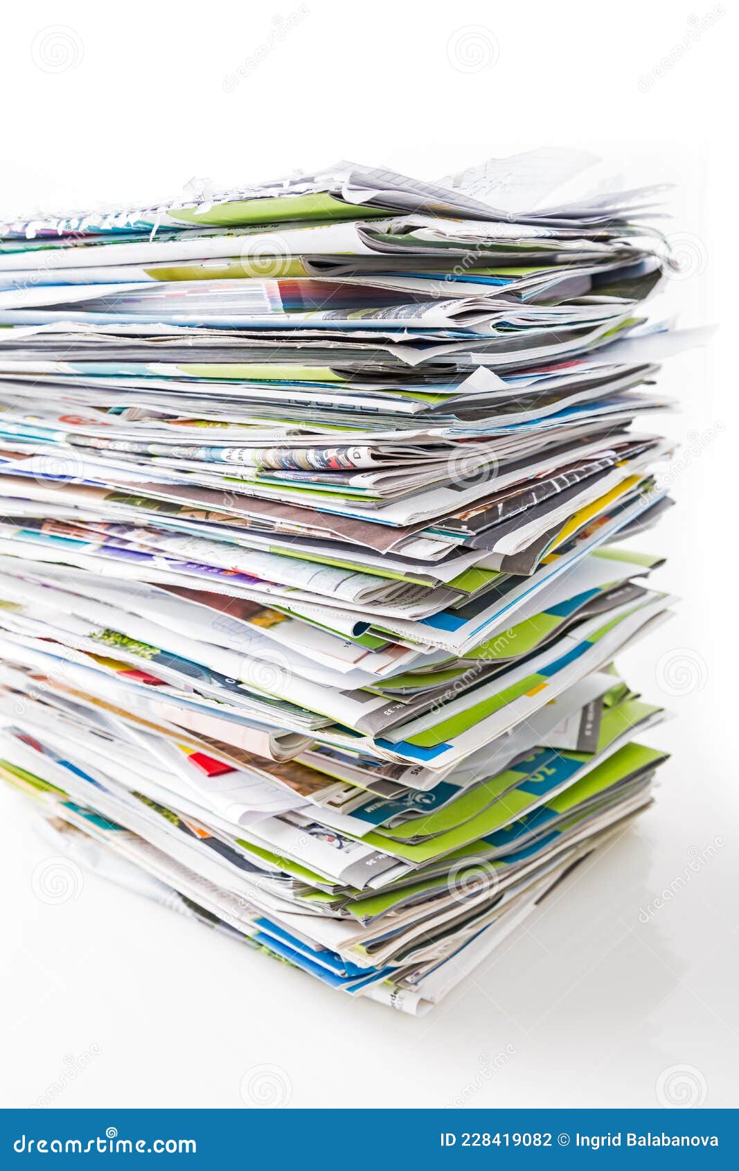 Stack of Waste Paper, Old Magazines, Newspapers and Leaflets for