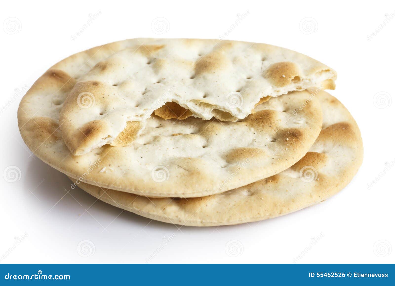 Stack of Water Biscuits Isolated on White. Half with Crumbs. Stock