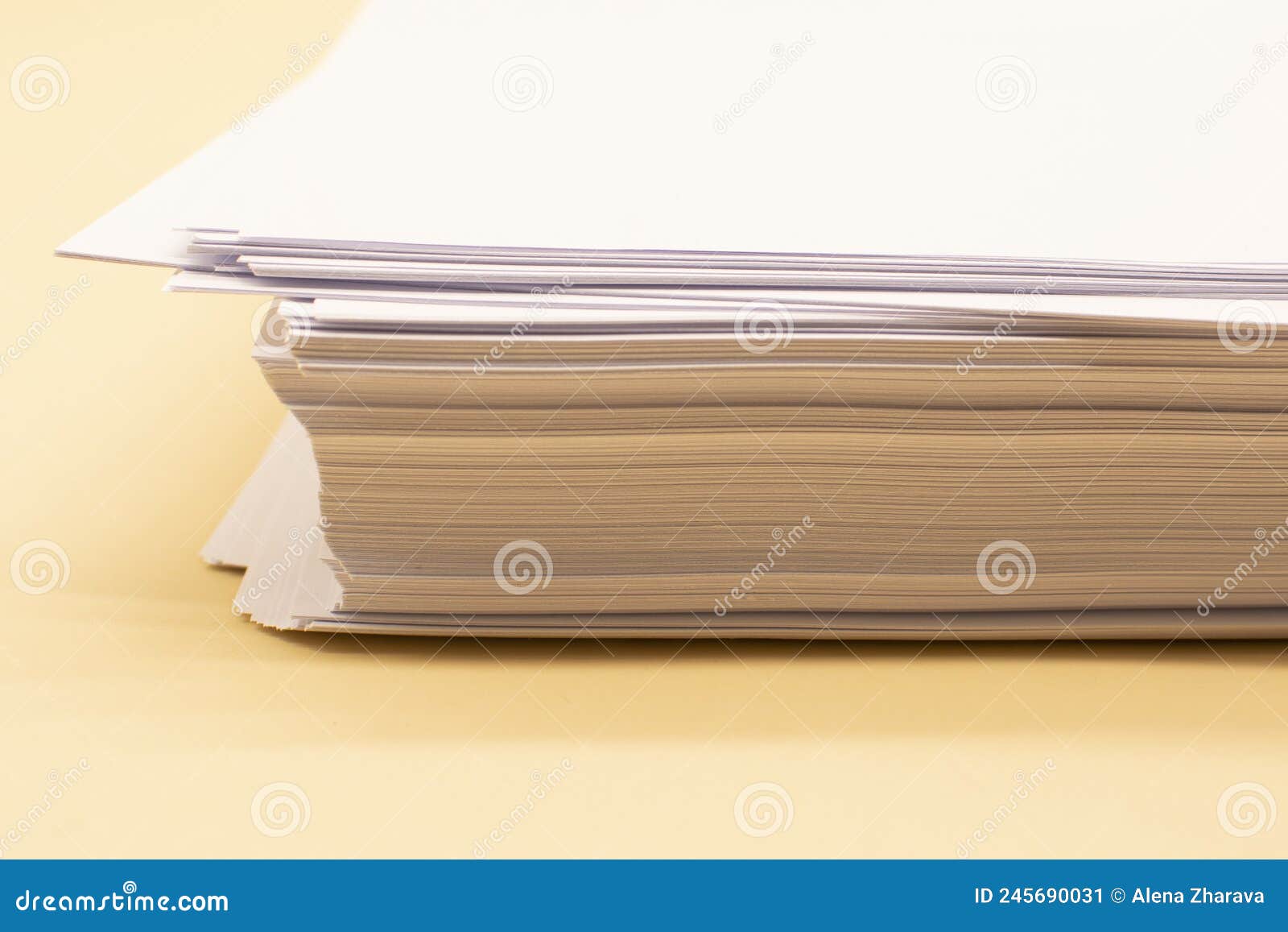 A Stack of White Office Paper on the Desktop. Business Concept Stock