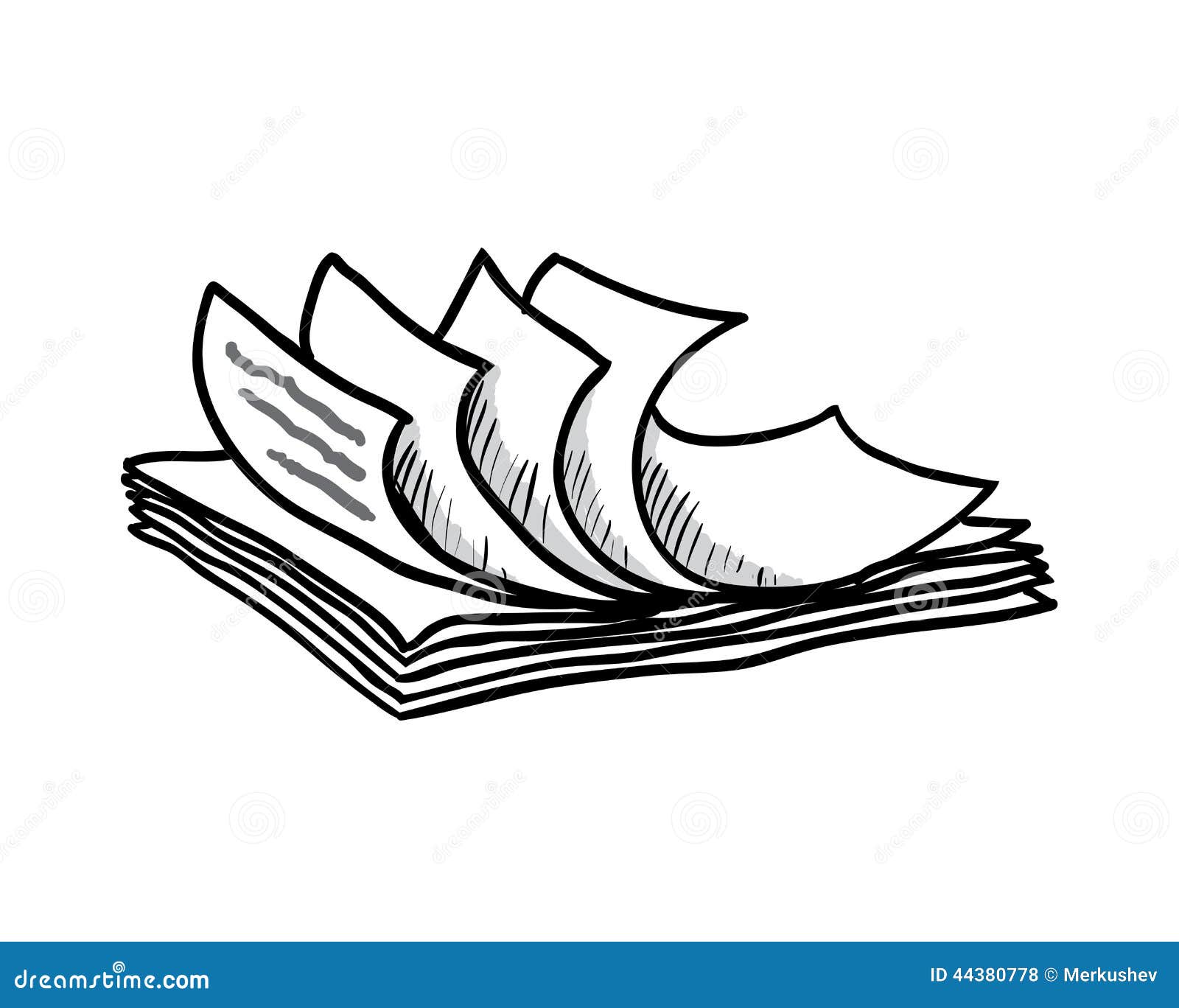 stack of white papers, hand drawn style, 