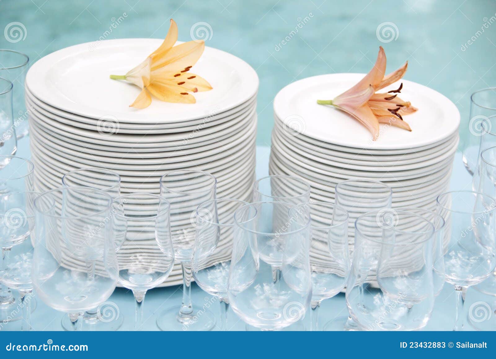 Stack of White Plates and Wine Glasses Stock Image Image of empty