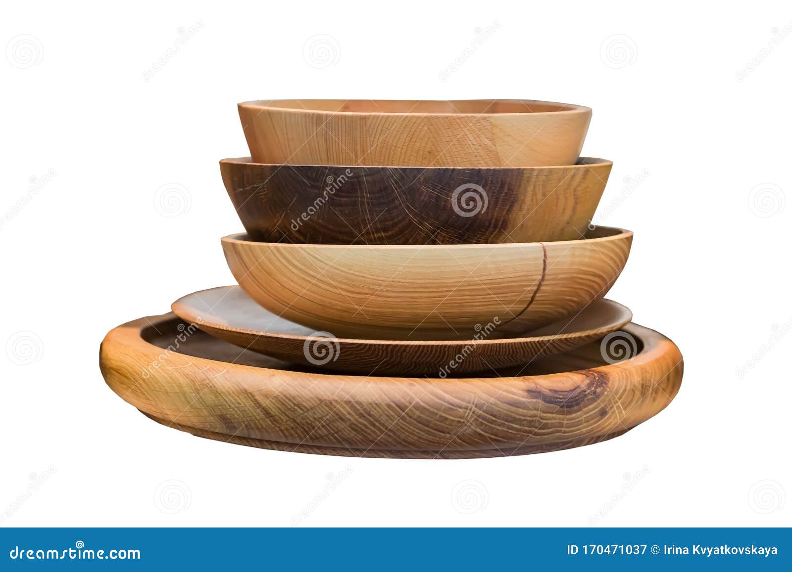 Stack of Wooden Bowls Isolated on White Background Stock Image Image