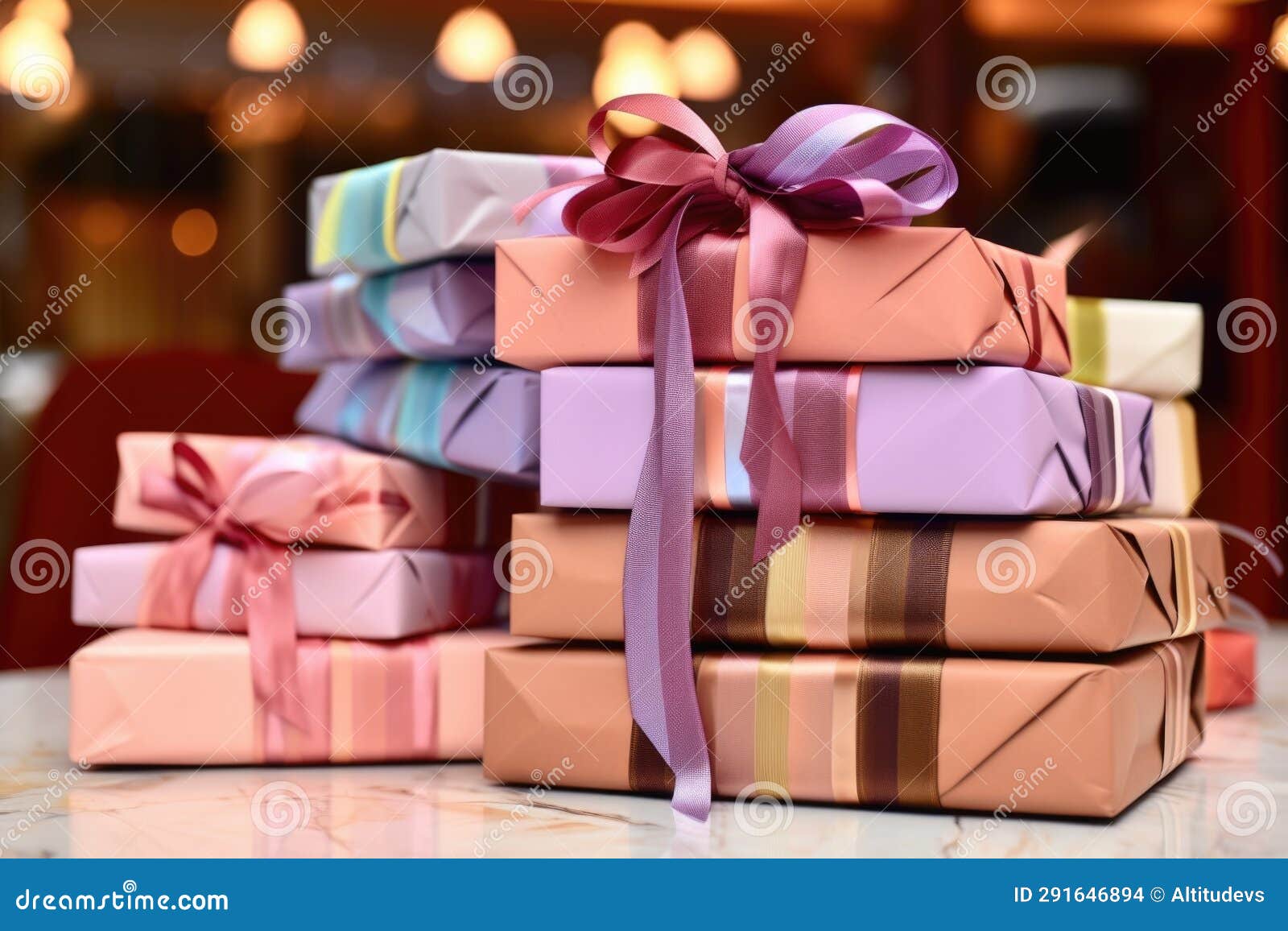 Stack of Wrapped Gift Boxes with Clearance Sale Tags Stock Photo Image of stack, generative