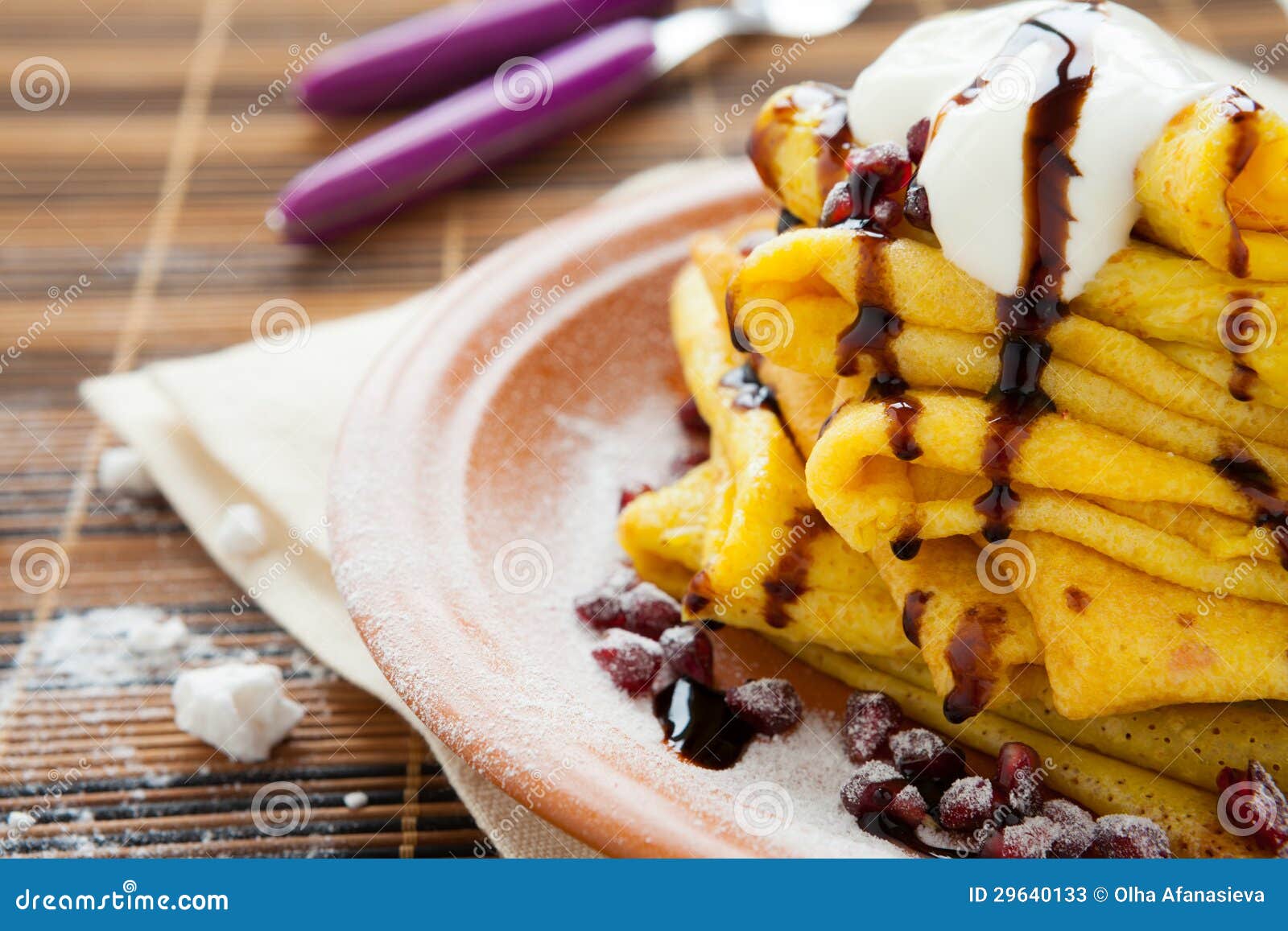 Stack of Yellow Fragrant Pancakes Stock Image Image of sauce, rolled