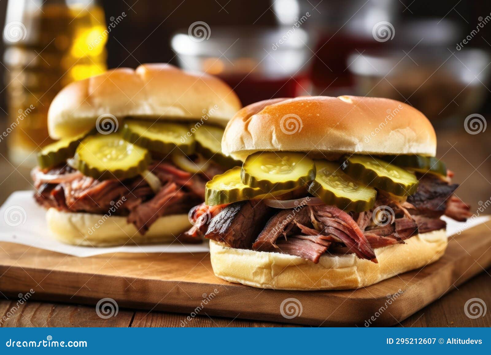 Stacked Barbecue Beef Brisket Sandwiches with Pickles Stock Image Image of beef, sandwiches