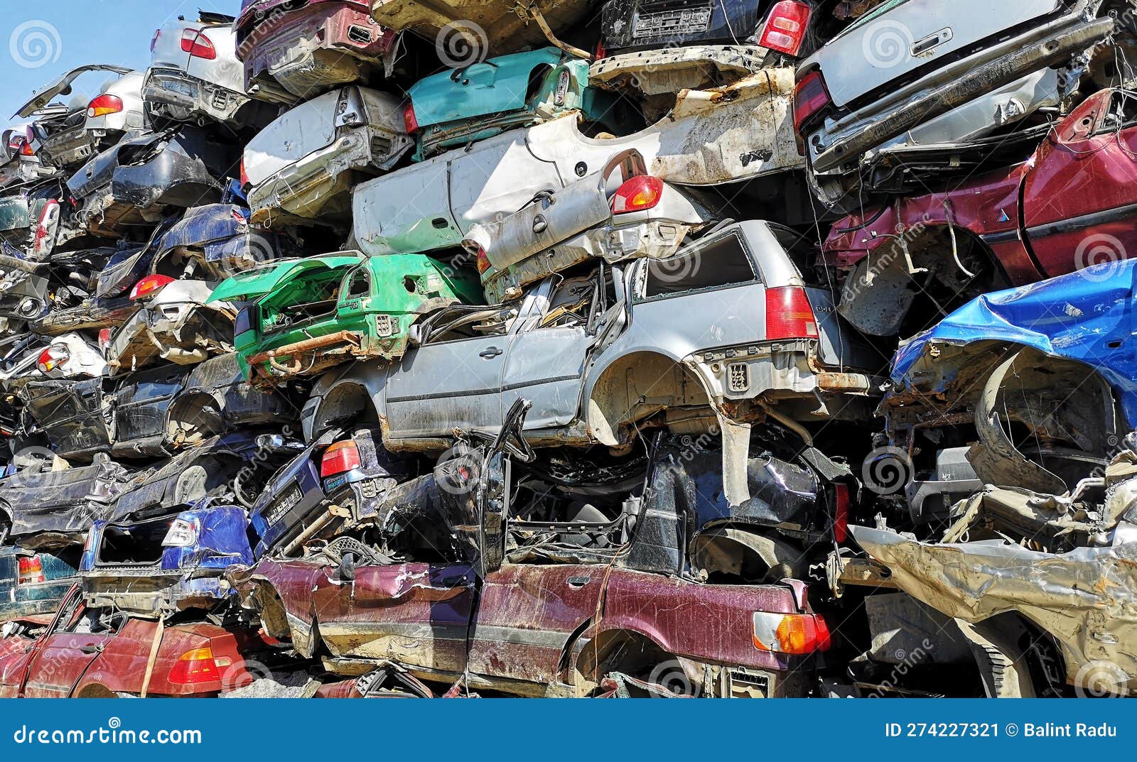Stacked crushed cars stock image. Image of junk, pile 274227321