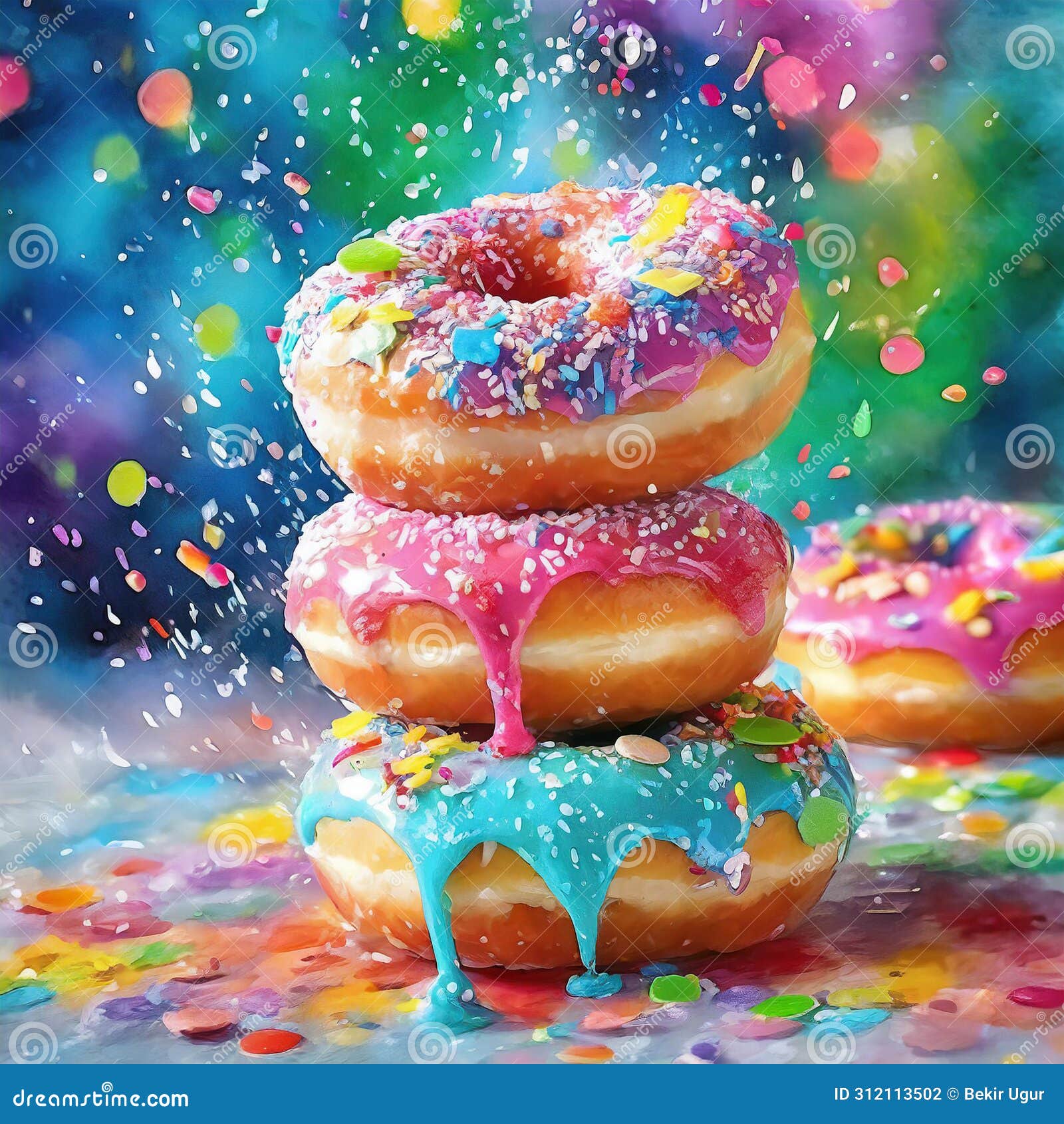 exaggerated pink sprinkled doughnuts on white background