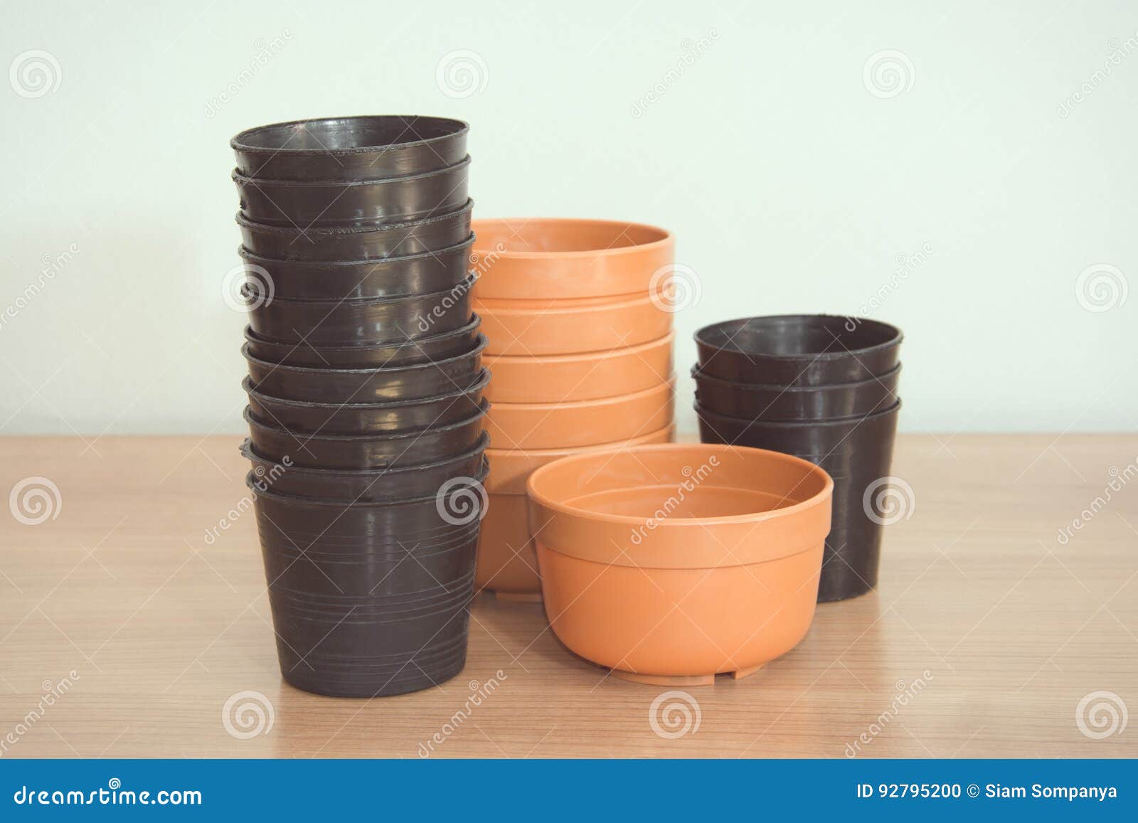 Stacked Empty Plant Pots on Wooden Background Stock Photo Image of
