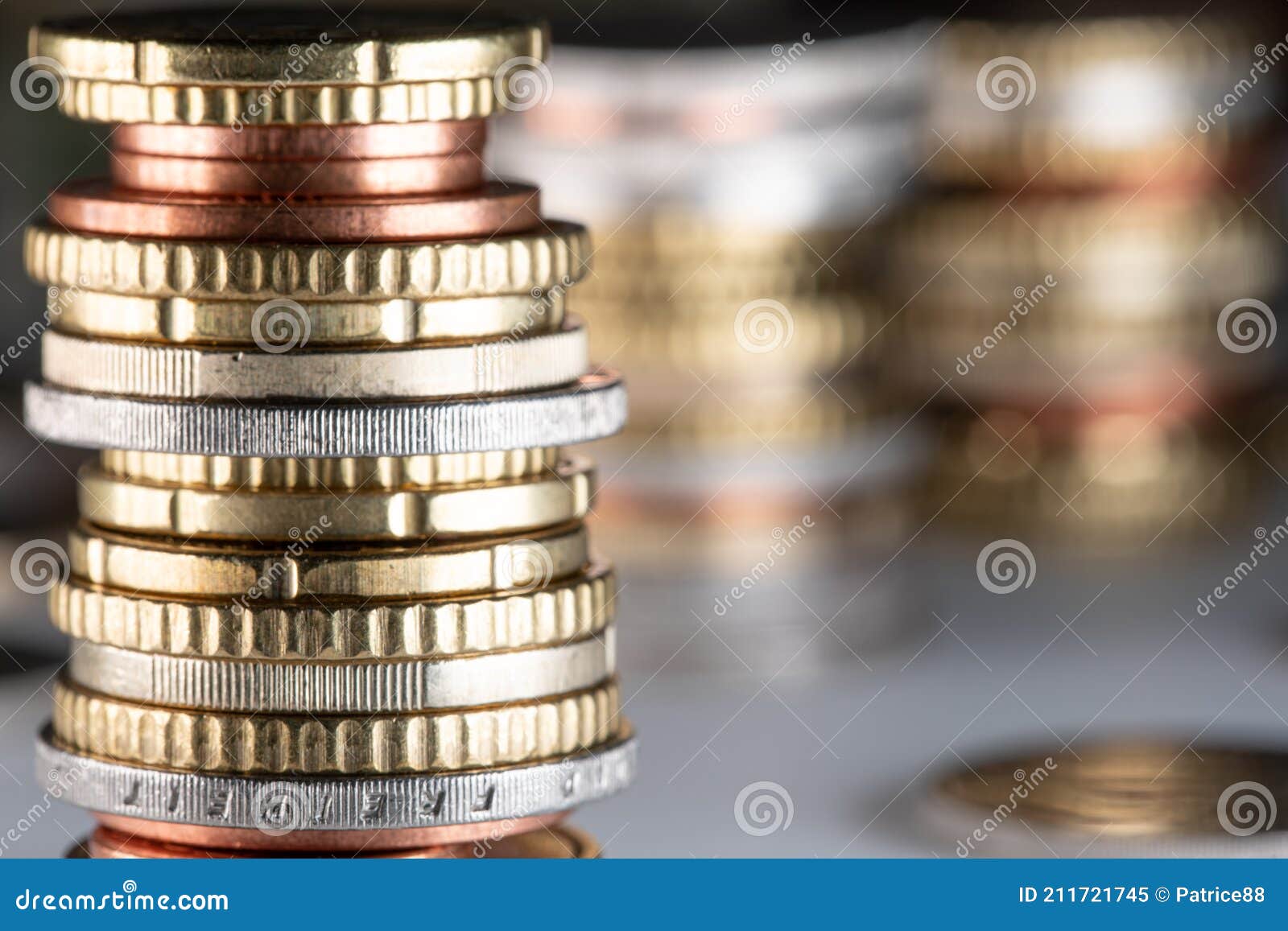 Stacked Euro Coins, in Different Sizes Stock Image Image of coins