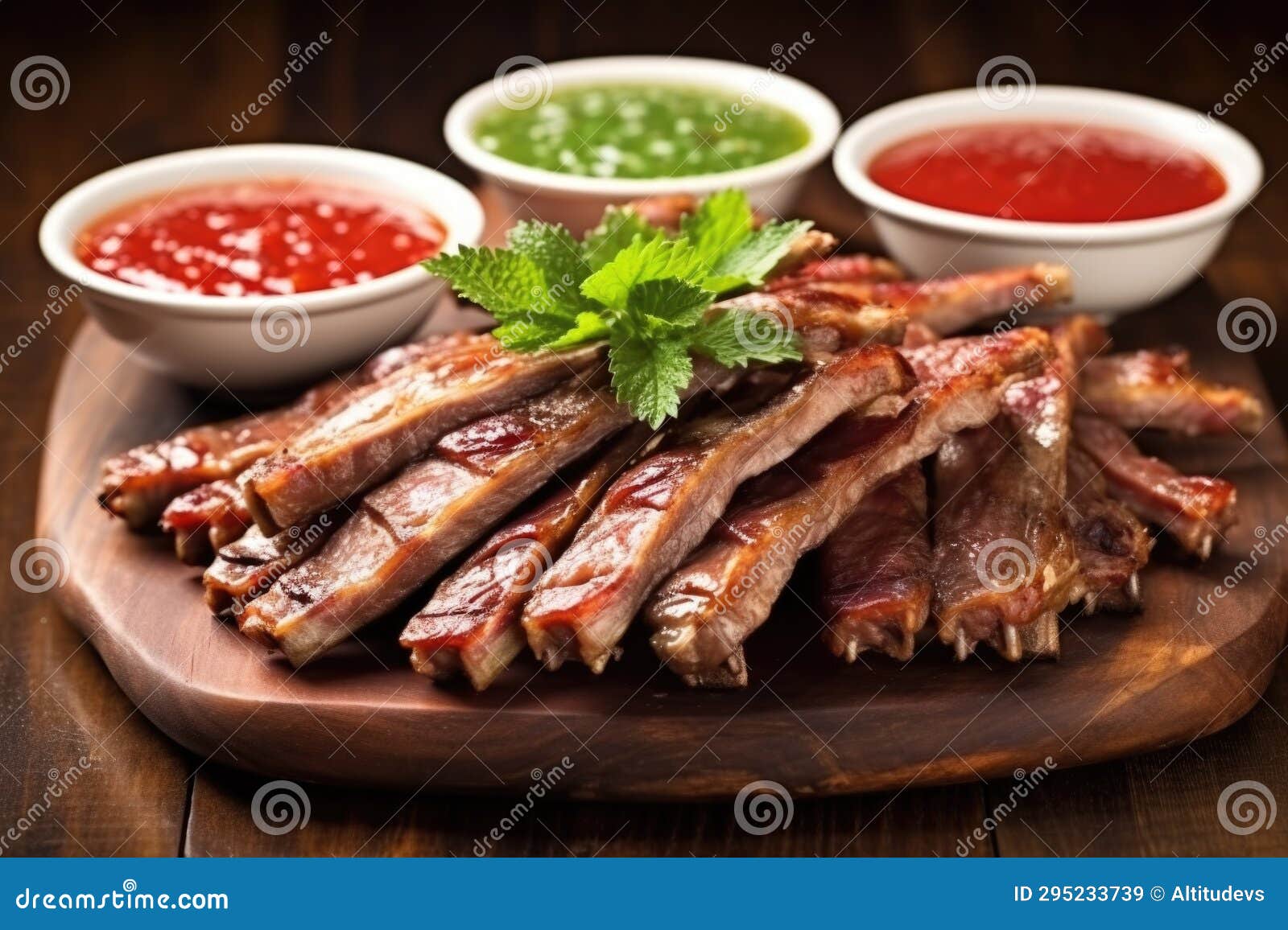 Stacked Glazed Pork Ribs with a Dipping Sauce Stock Image Image of