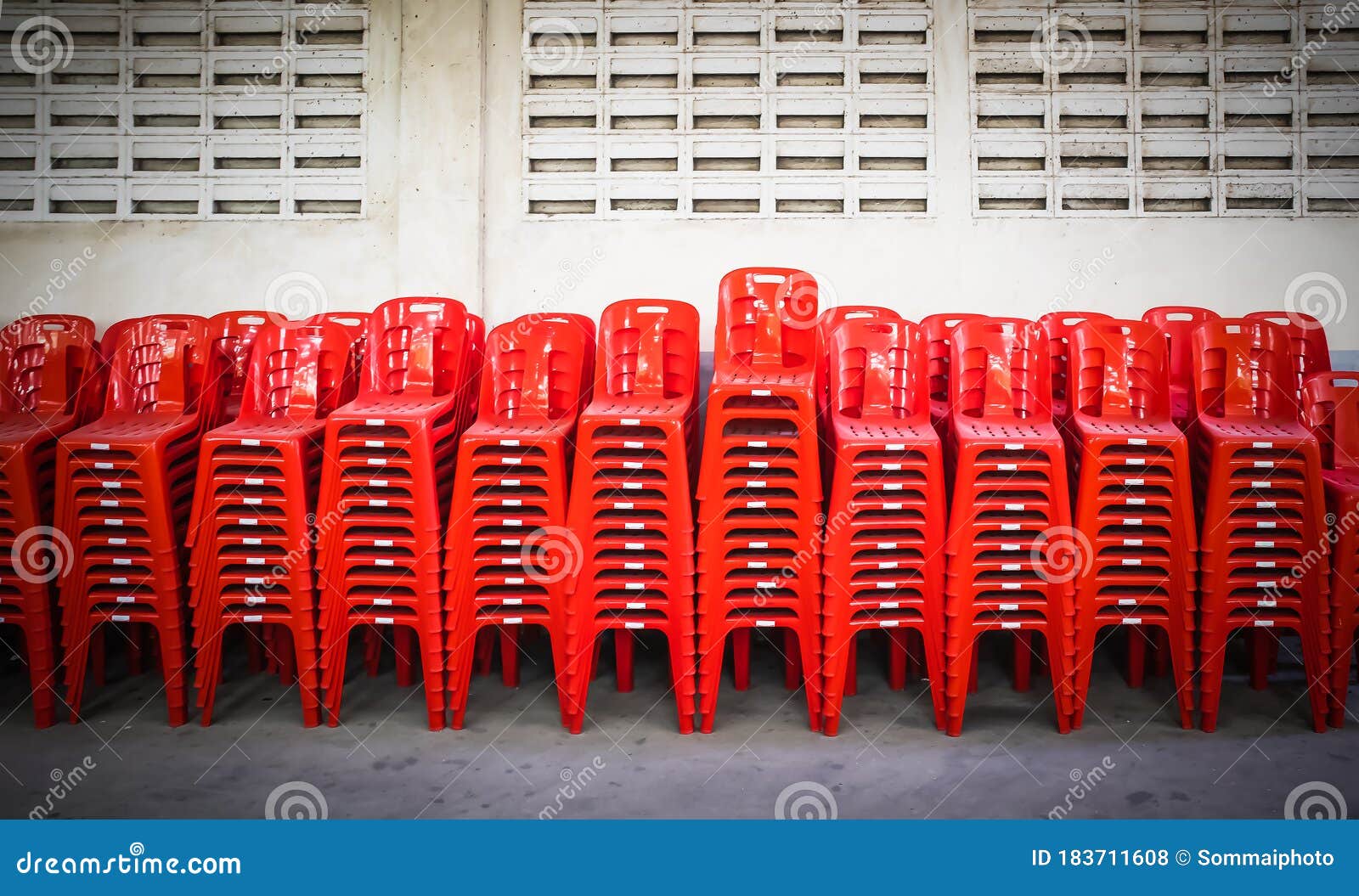 Stacked Red Plastic Chairs in Rows Stock Photo Image of outdoor