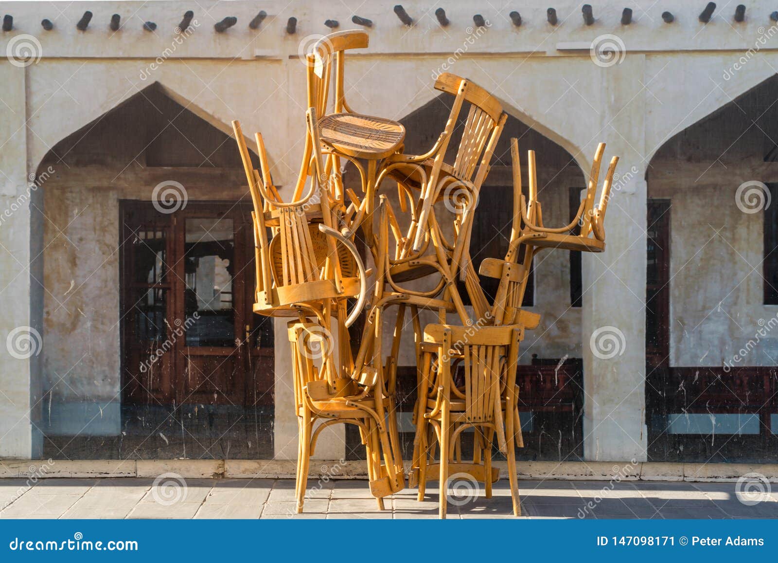Stacked Restaurant Chairs, Doha, Qatar Editorial Photo Image of
