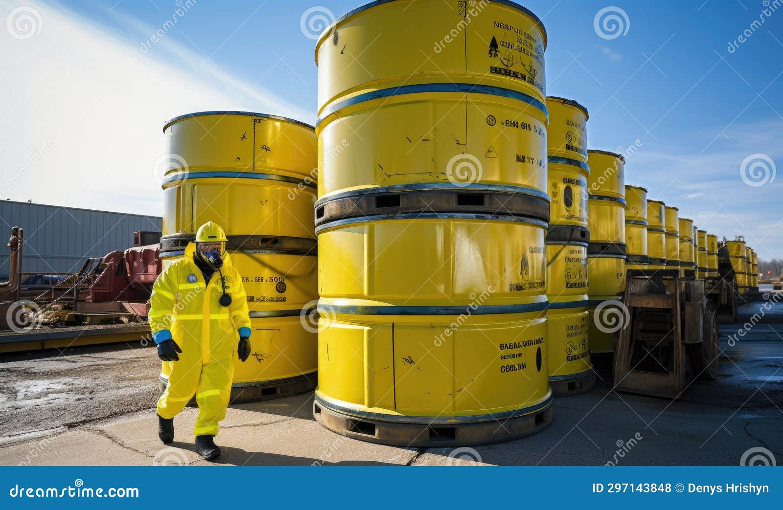 Stacked Safety Barrels on a Construction Site Stock Illustration