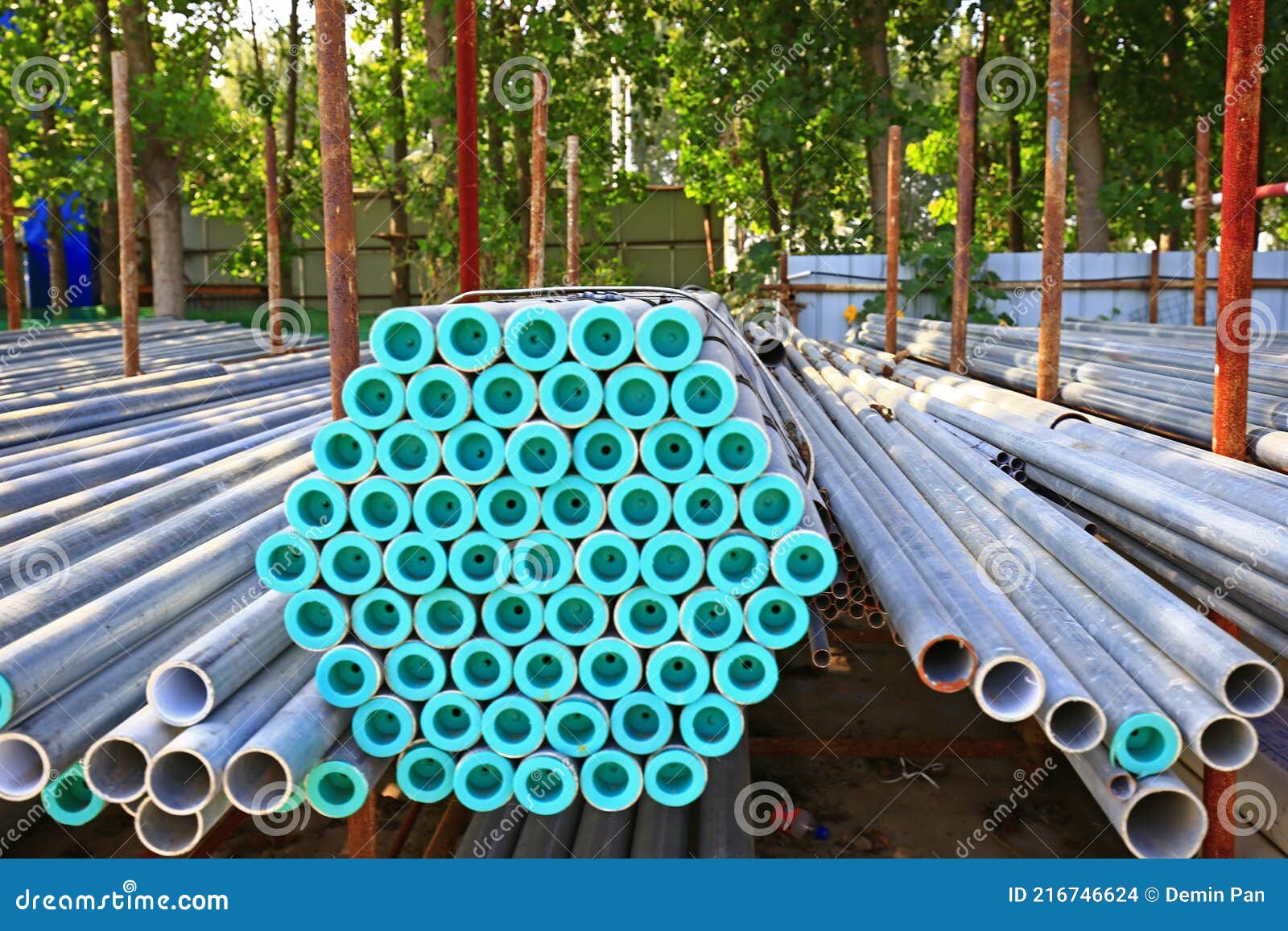 Stacked in the steel tube stock photo. Image of industry 216746624