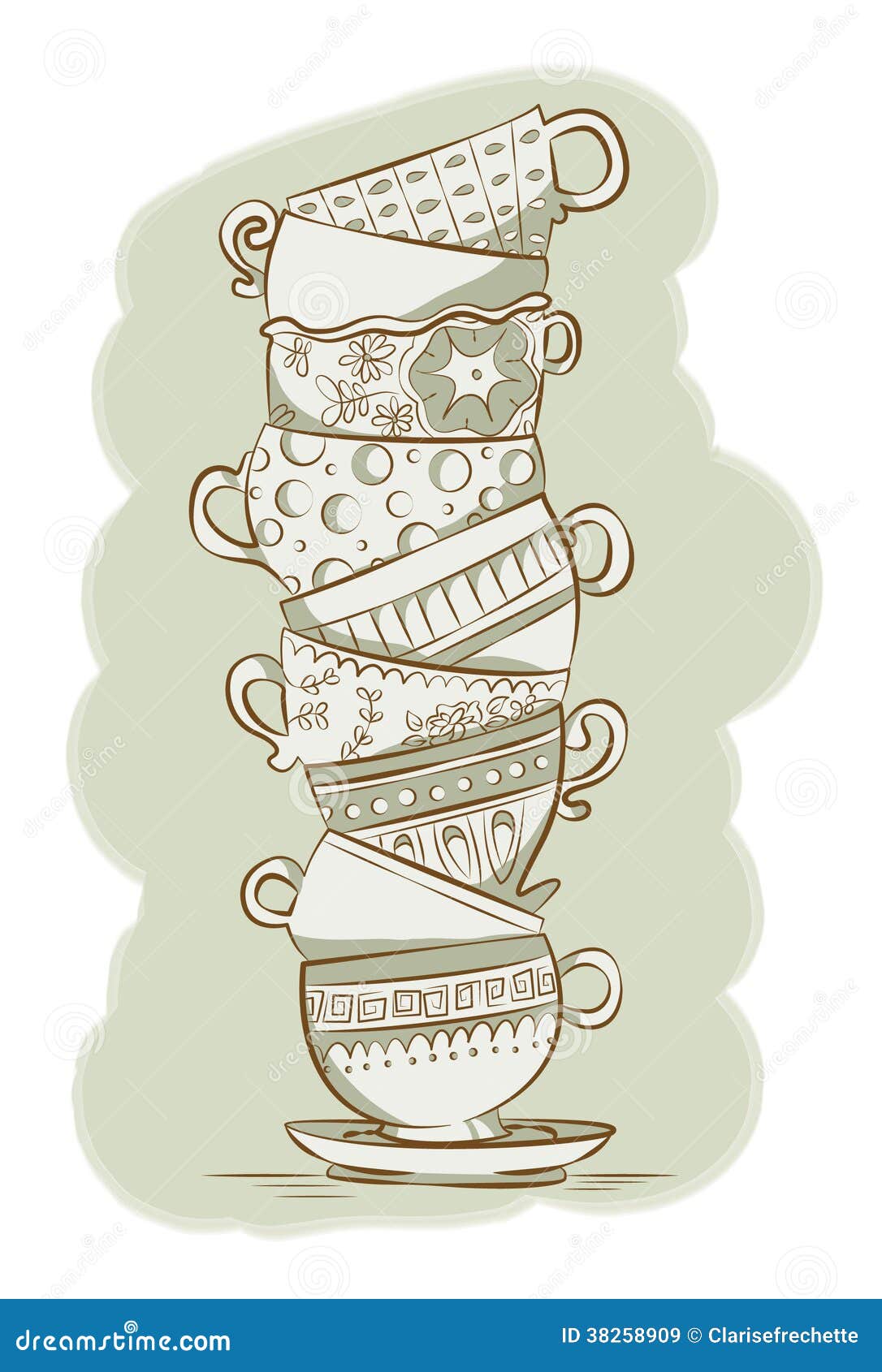 Stacked Teacups stock vector. Illustration of detailed 38258909