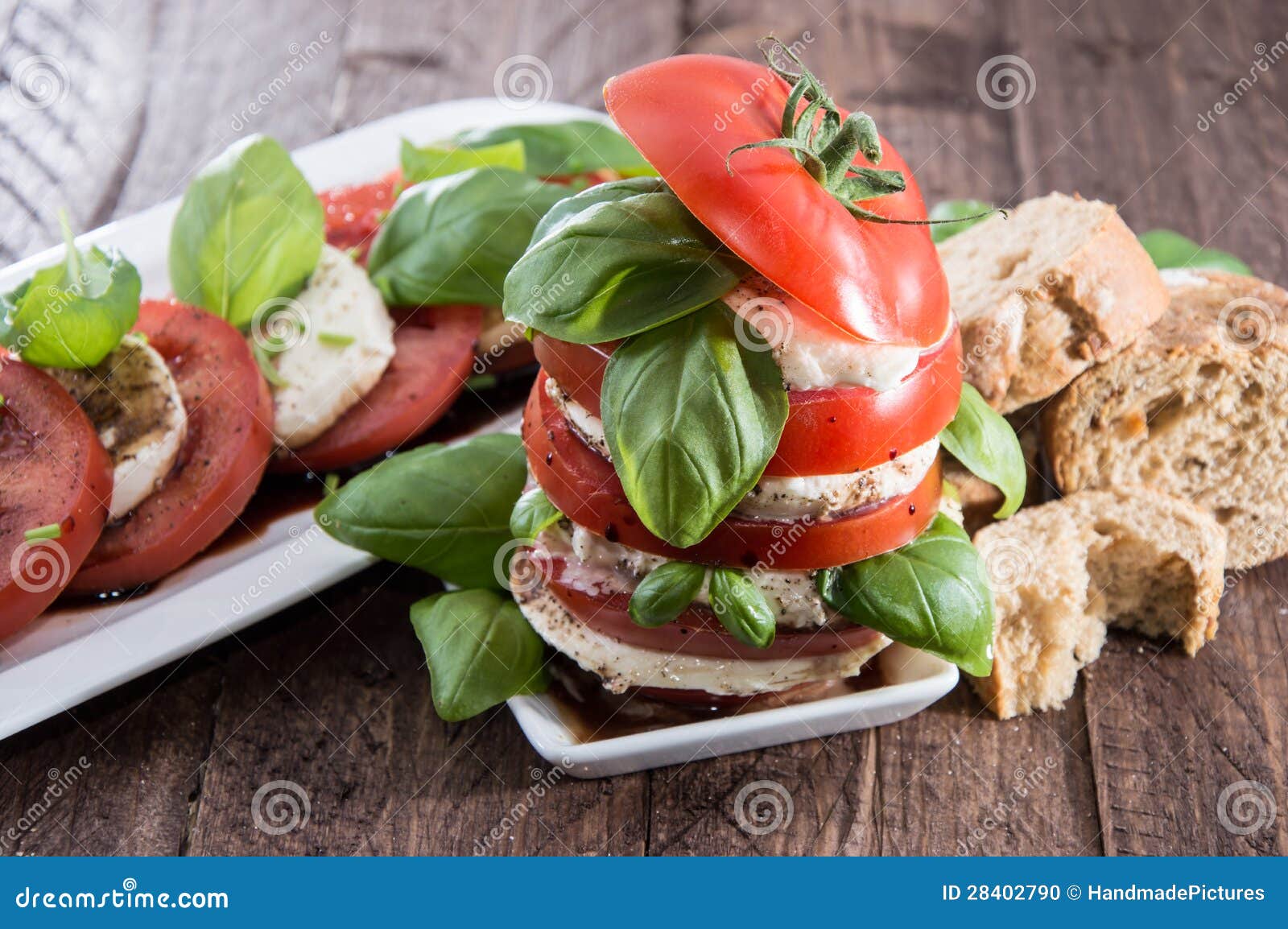 Stacked Tomato and Mozzarella Slices Stock Photo - Image of cheese