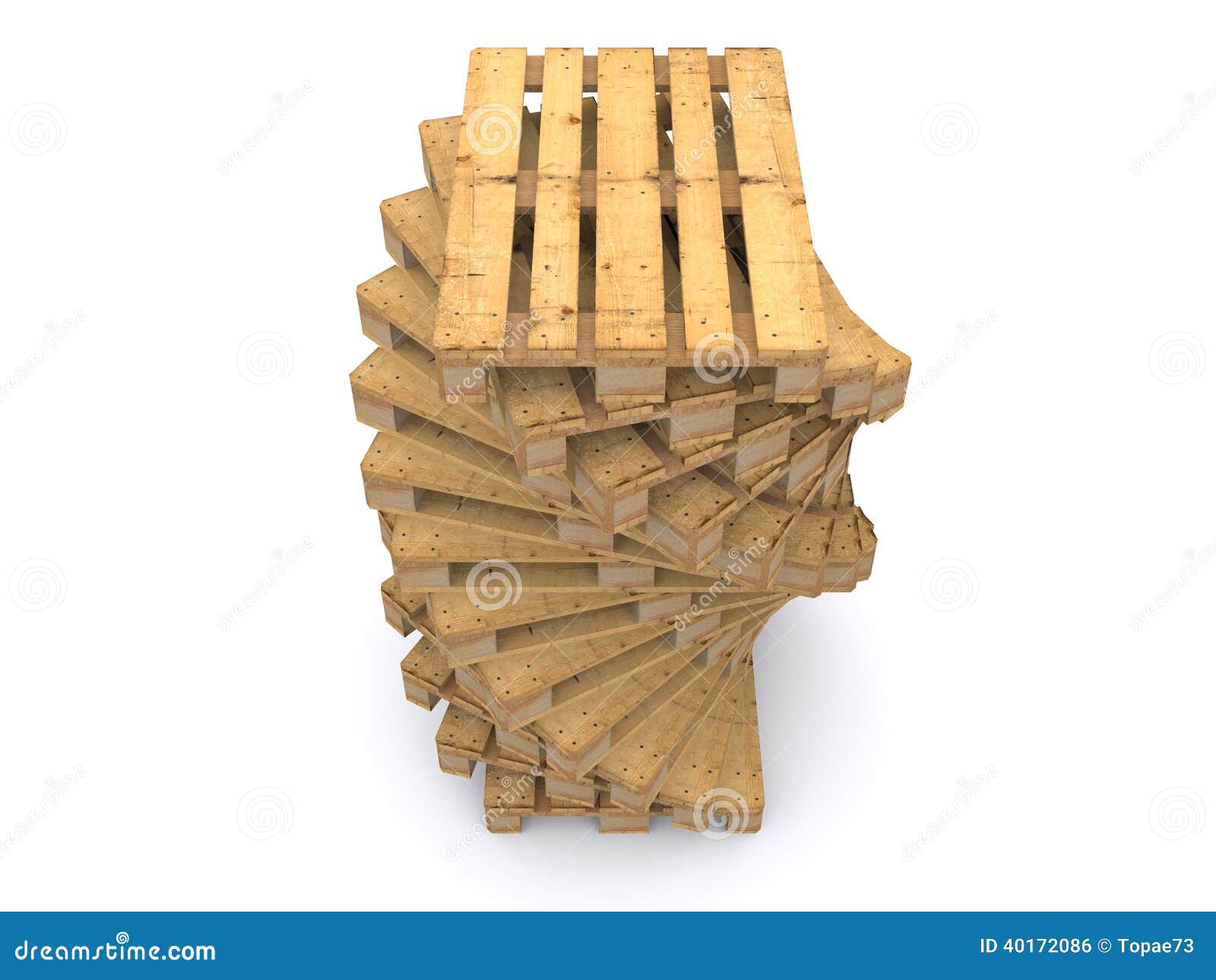 Stacked wooden pallets on white background