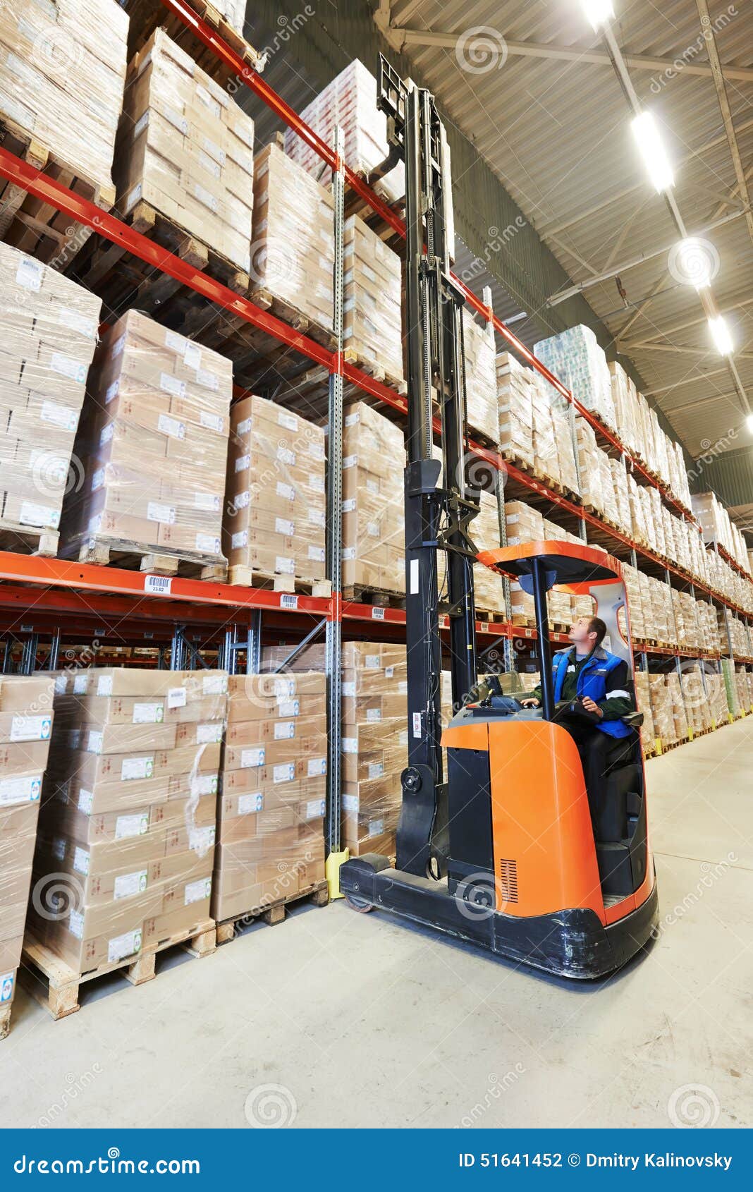 stacker in modern big warehouse