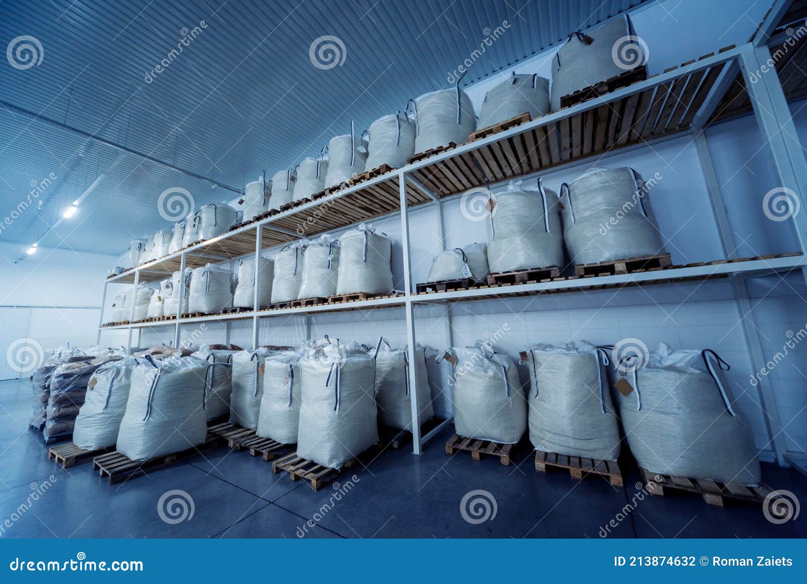 Stacking of Wheat Bags in the Modern Warehouse Stock Photo Image of