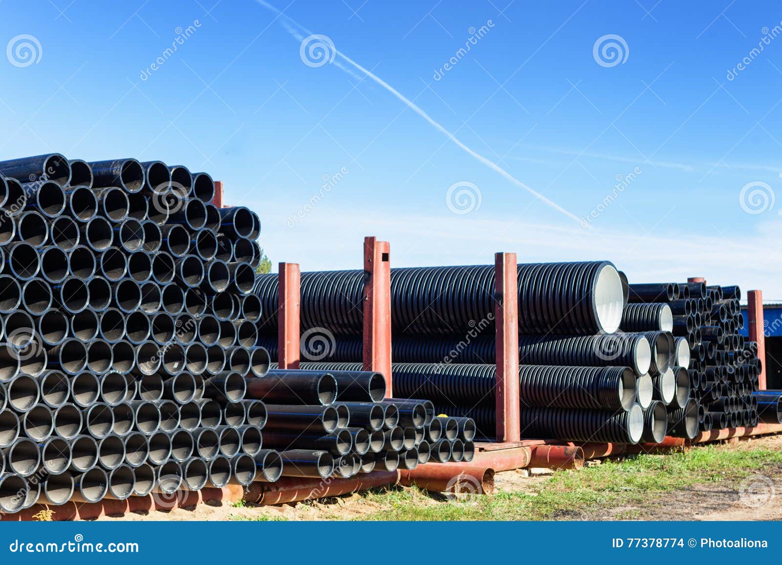Stacks of Black Pvc Plastic Pipe Outdoors Stock Photo Image of