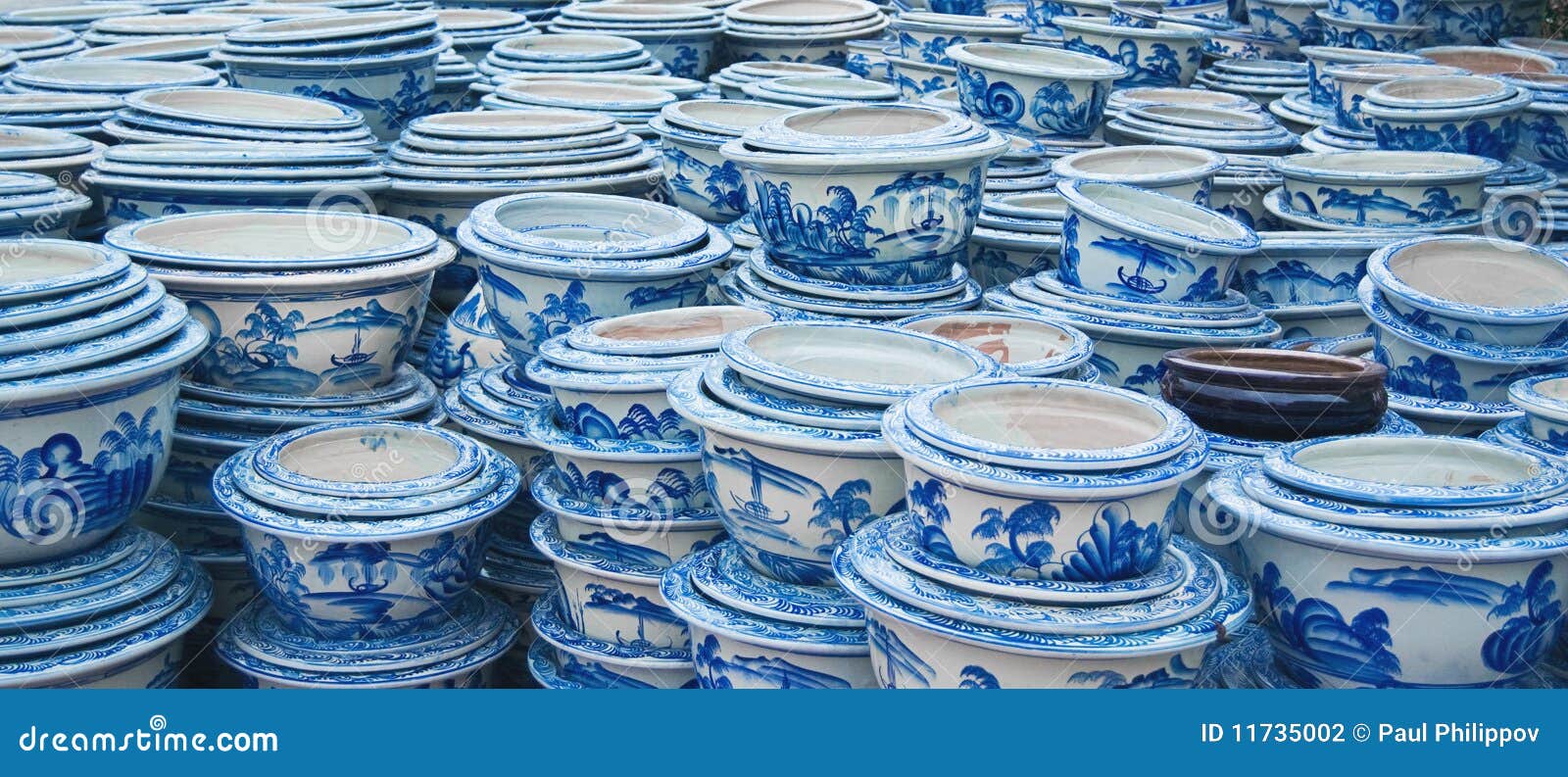 Old Ceramic Pots Through Which Water Flows RoyaltyFree Stock Photo