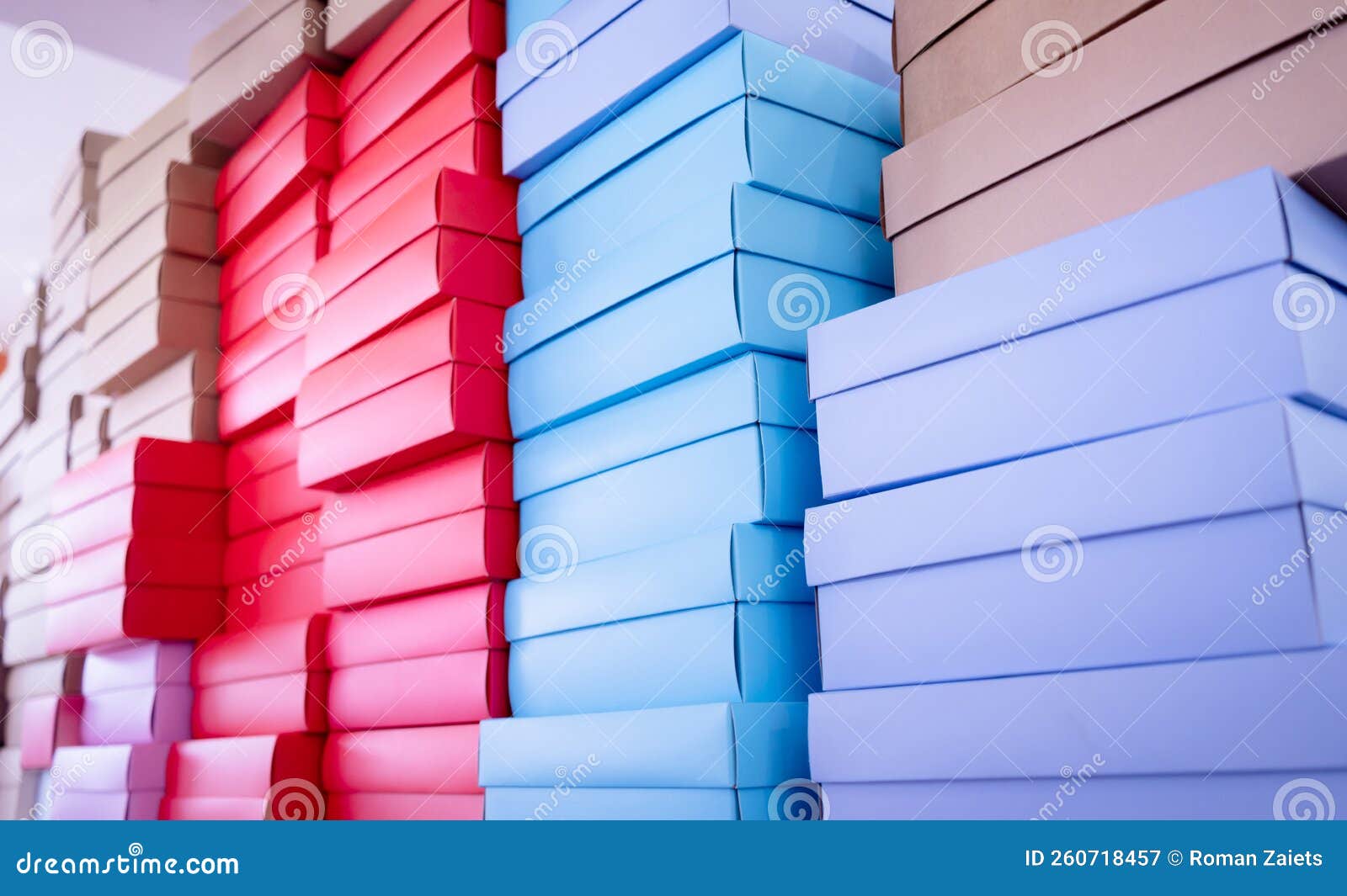 Stacks of Colour Cardboard Boxes in the Gift Shop Stock Image Image