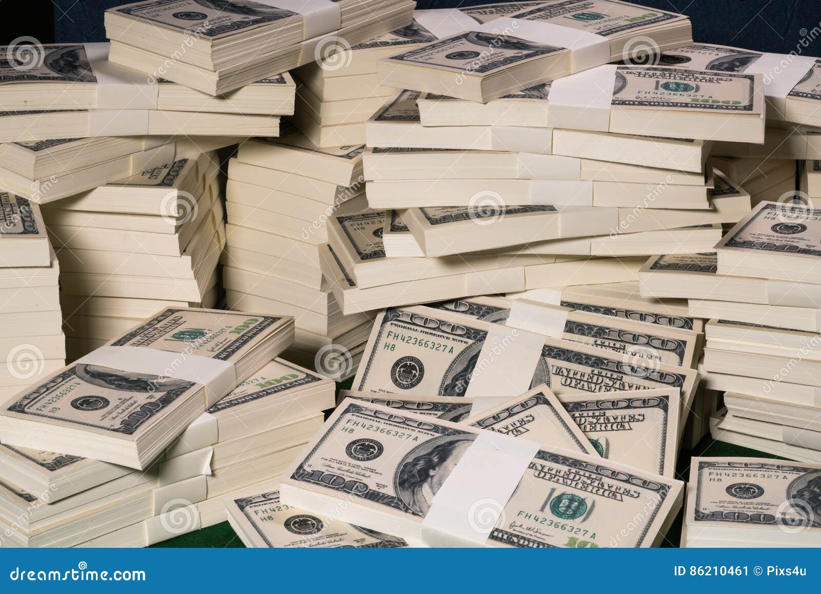 stacks of one million us dollars in hundred dollar banknotes