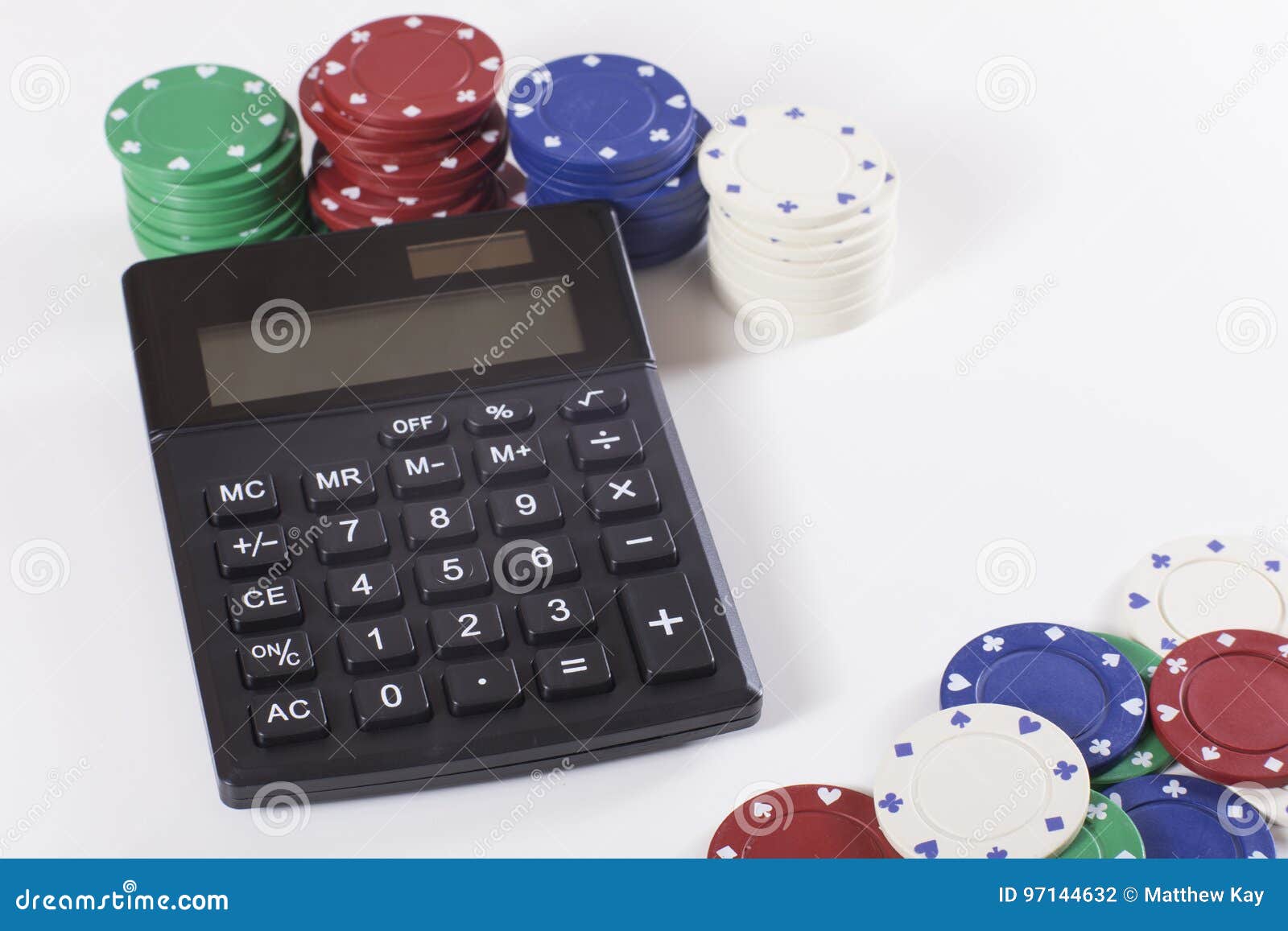 Stacks of Poker Chips and Black Calculator Stock Photo Image of