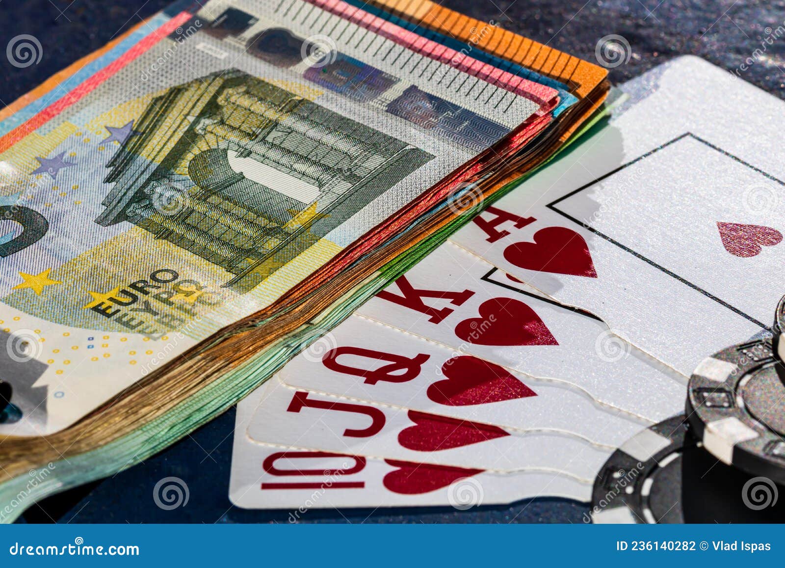 Stacks of Poker Chips with Money and Cards Stock Photo Image of poker