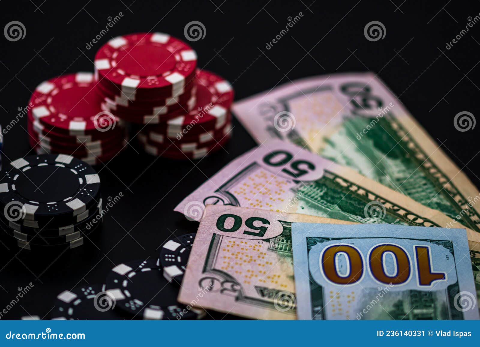 Stacks of Poker Chips with Money and Cards Stock Image Image of cards