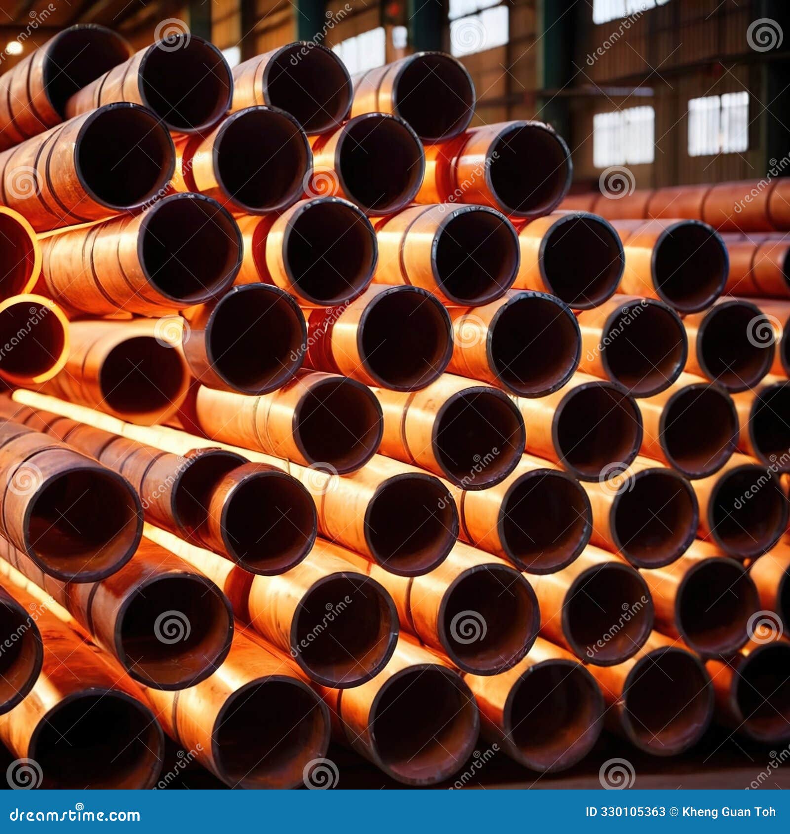 stacks of rusty steel bars piled in factory warehouse store inventory