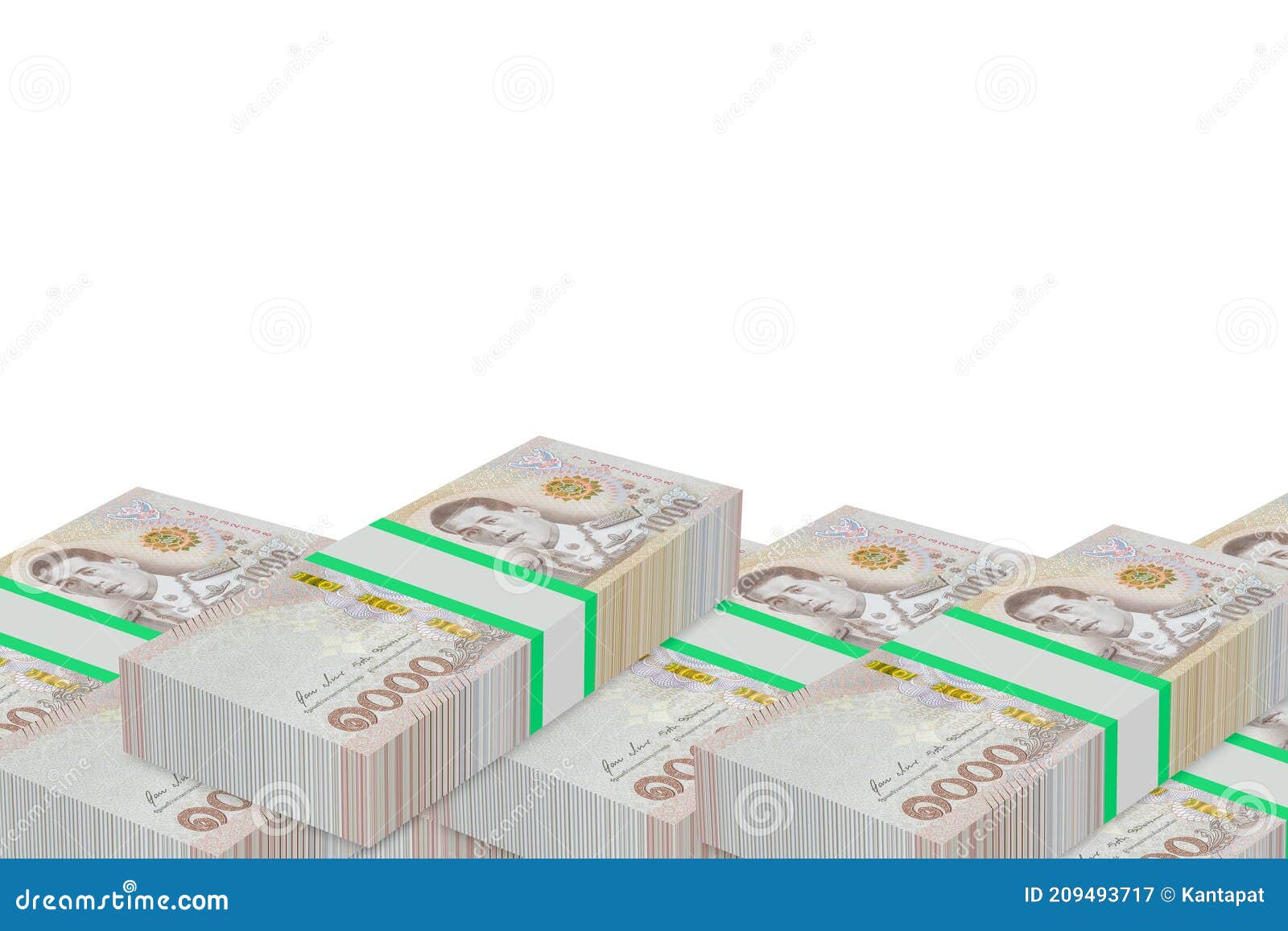 stacks of thailand banknote value 1000 baht