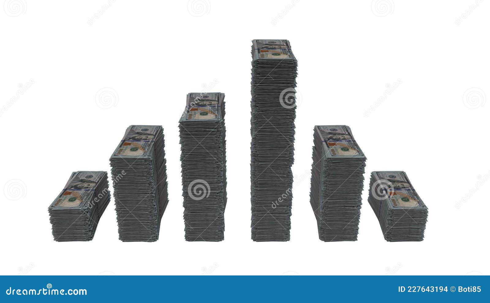 stacks of us dollars rising and falling in a wave