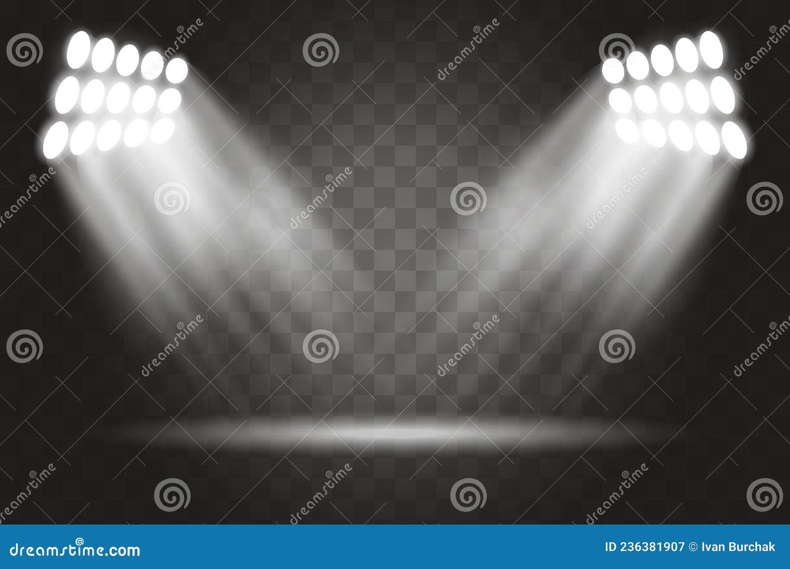 Stadium Lights Effect on a Transparent Background. Spotlights Realistic