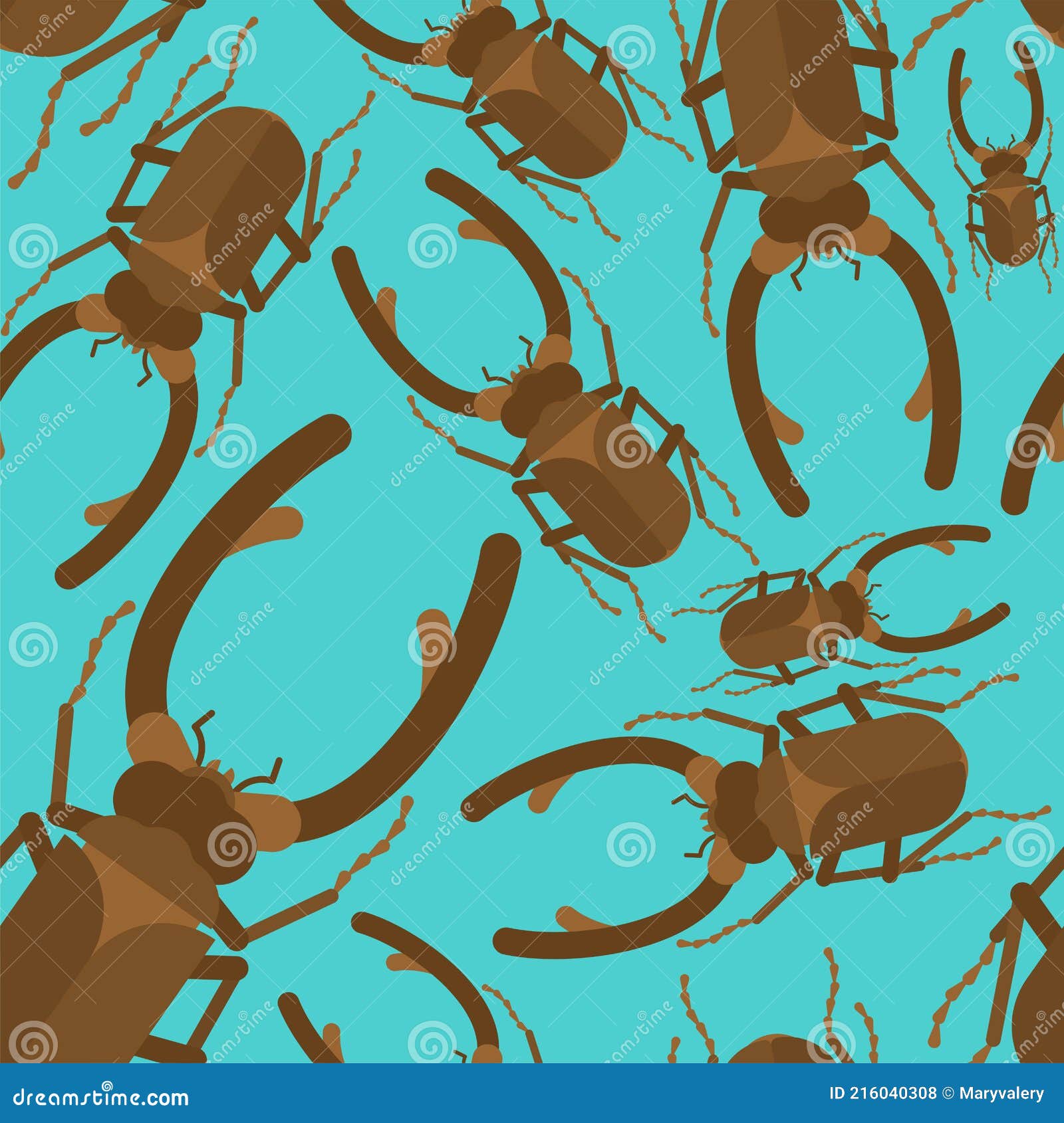 Stag Beetle Pattern Seamless. Beetle with Large Mandibles Background ...